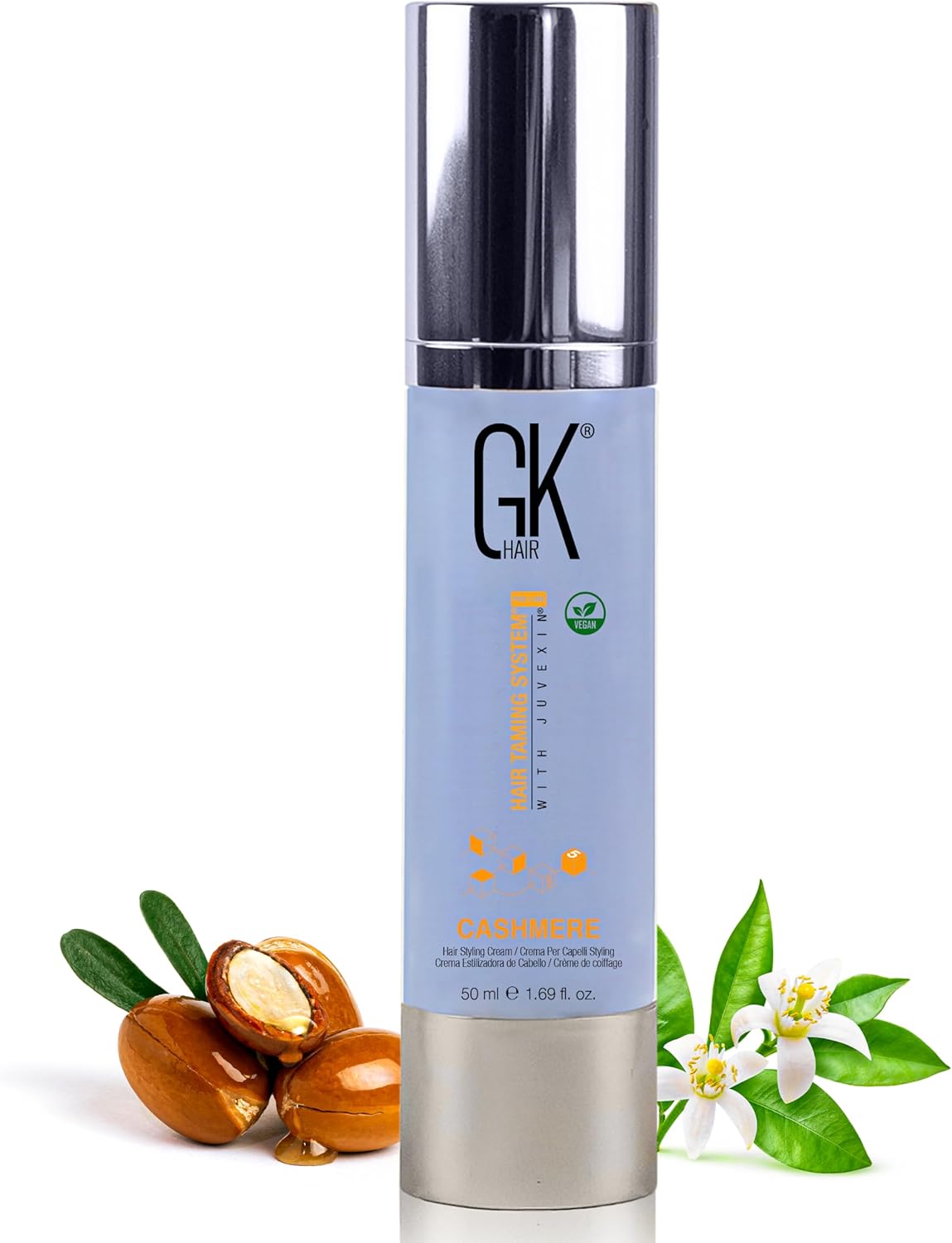 GK Hair Global Keratin Cashmere Hair Smoothing Cream (50ml/ 1.69 fl. oz) | Tame Frizz Hair Repair/Protection – With Natural and Argan Oil | For All Hair Types (50ml, Cashmere)