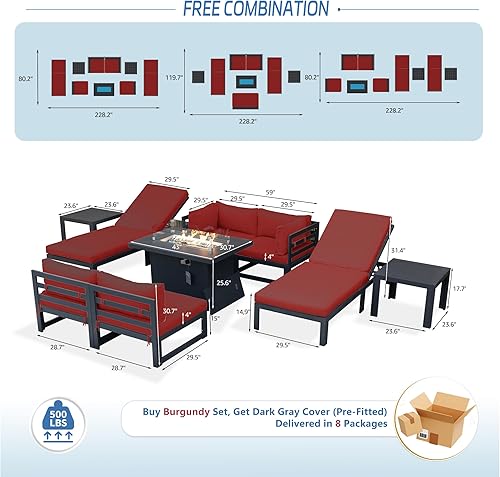 Miniatura 480 de NICESOUL 7 Piece White Powder-Coated Aluminum Patio Furniture with Fire Pit Table, 29 Inch Extra Wide Outdoor Sectional Sofa for 6, High-End Heavy