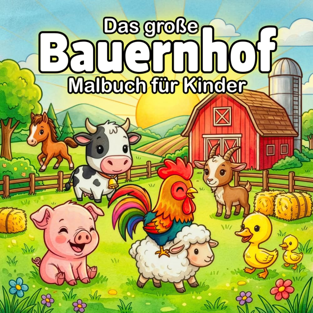 Das große Bauernhof Malbuch für Kinder: 50 Süße Kawaii Tiere mit Dicken Linien | Bildschirmfreie Beschäftigung zur Förderung von Konzentration und Feinmotorik ab 4-8 Jahren