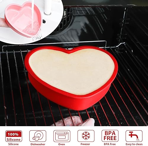 Miniatura 8 de Webake Moldes de silicona con forma de corazón, molde antiadherente de 8 pulgadas para tartas de corazón, para el día de San Valentín, para hornear