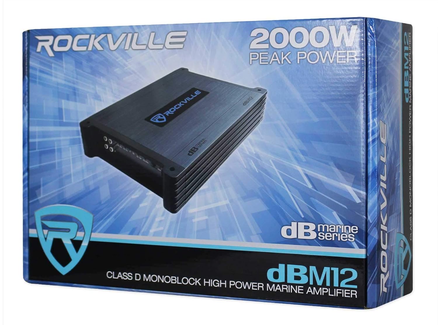 Rockville DBM12 Bundle: 2000 Watt 2 Ohm Marine Mono Amplifier with Covers and Wired Bass Control, RMWK4 4 AWG Waterproof Marine Amp Installation Kit, 2-Items