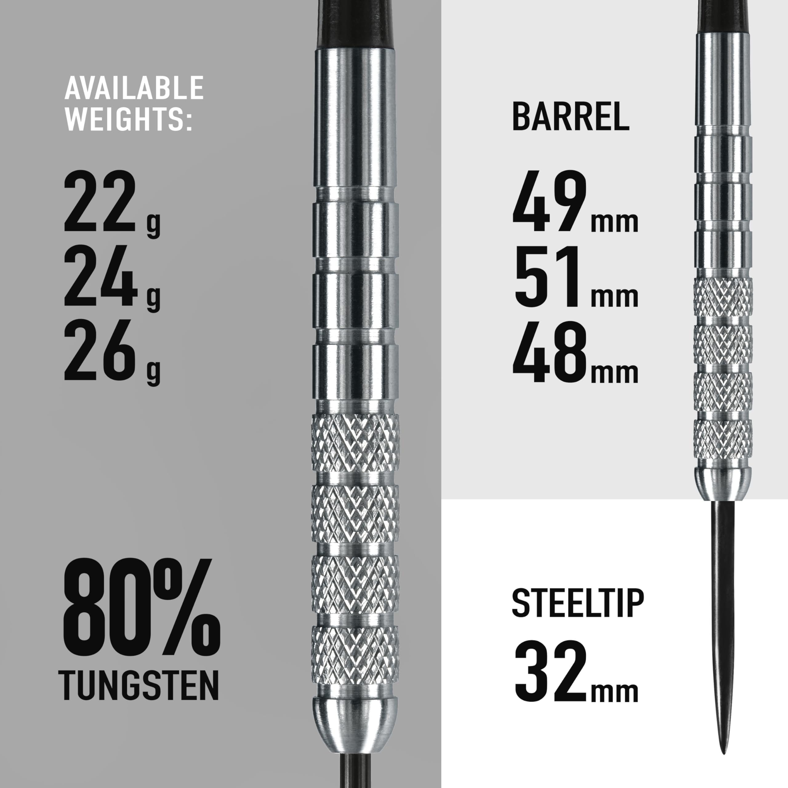 Harrows Torpedo Darts, 80% Tungsten Steel Tip Dart Set 21g, 22g, 23g, 24g, 25g, 26g & 27g, Includes Nylon Shafts - Image 3