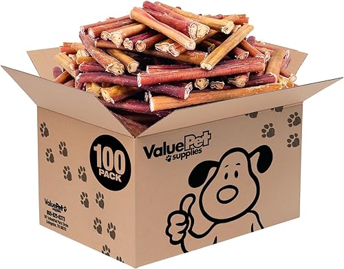 ValueBull Bully Sticks para perros, gruesos de 6 pulgadas, paquete a granel de 100 unidades, totalmente naturales, alimentados con pasto, de un solo