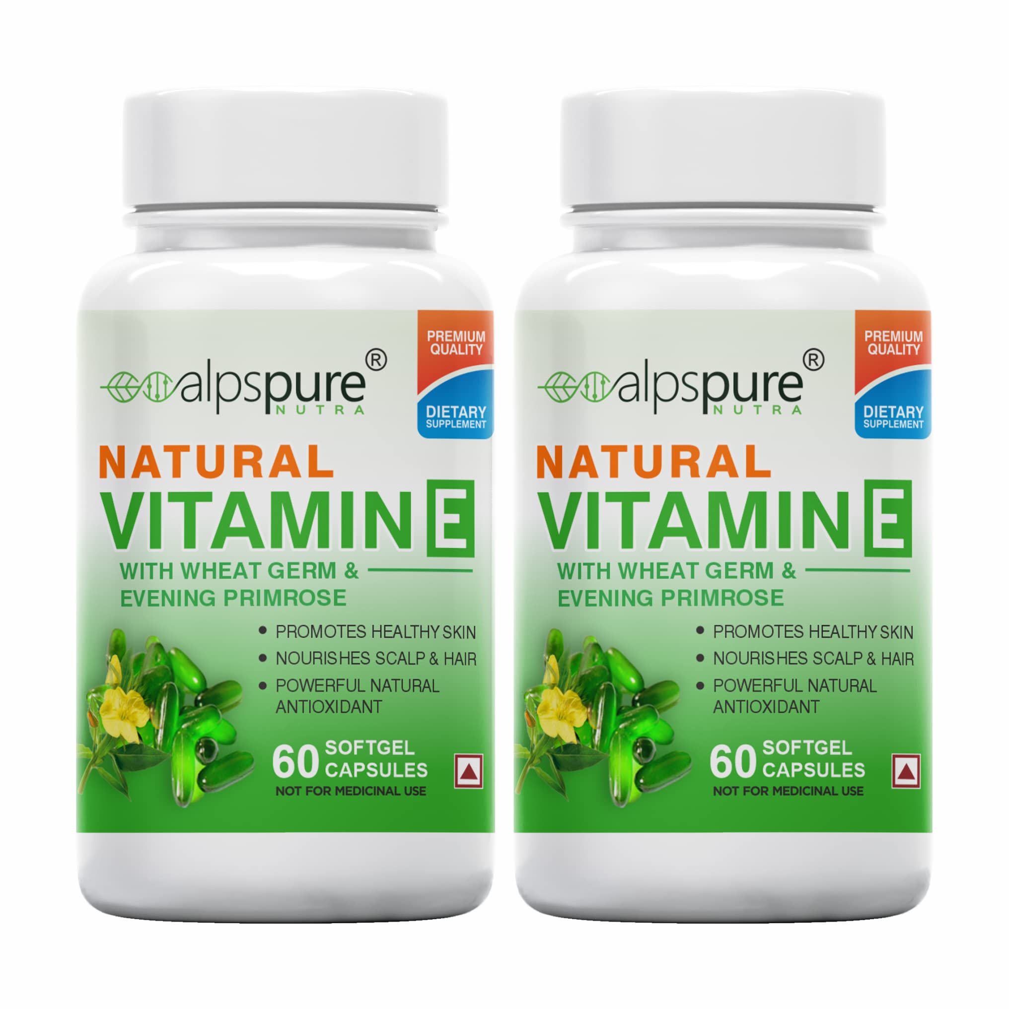 Alpspure Nutra Natural Vitamin E Softgel Capsules Natural Source for Skin, Hairs & Body care with Evening Primrose & Wheat germ oil, Immunity Booster, Controls Wrinkling & Skin Roughness pack of-2 (B0B51VT9F8) Amazon Price History, Amazon Price Tracker