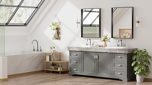 Miniatura 2 de Keonjinn Espejo rectangular negro para pared de 24 x 32 pulgadas, espejo rectangular de tocador de baño con marco de metal, espejo cuadrado de