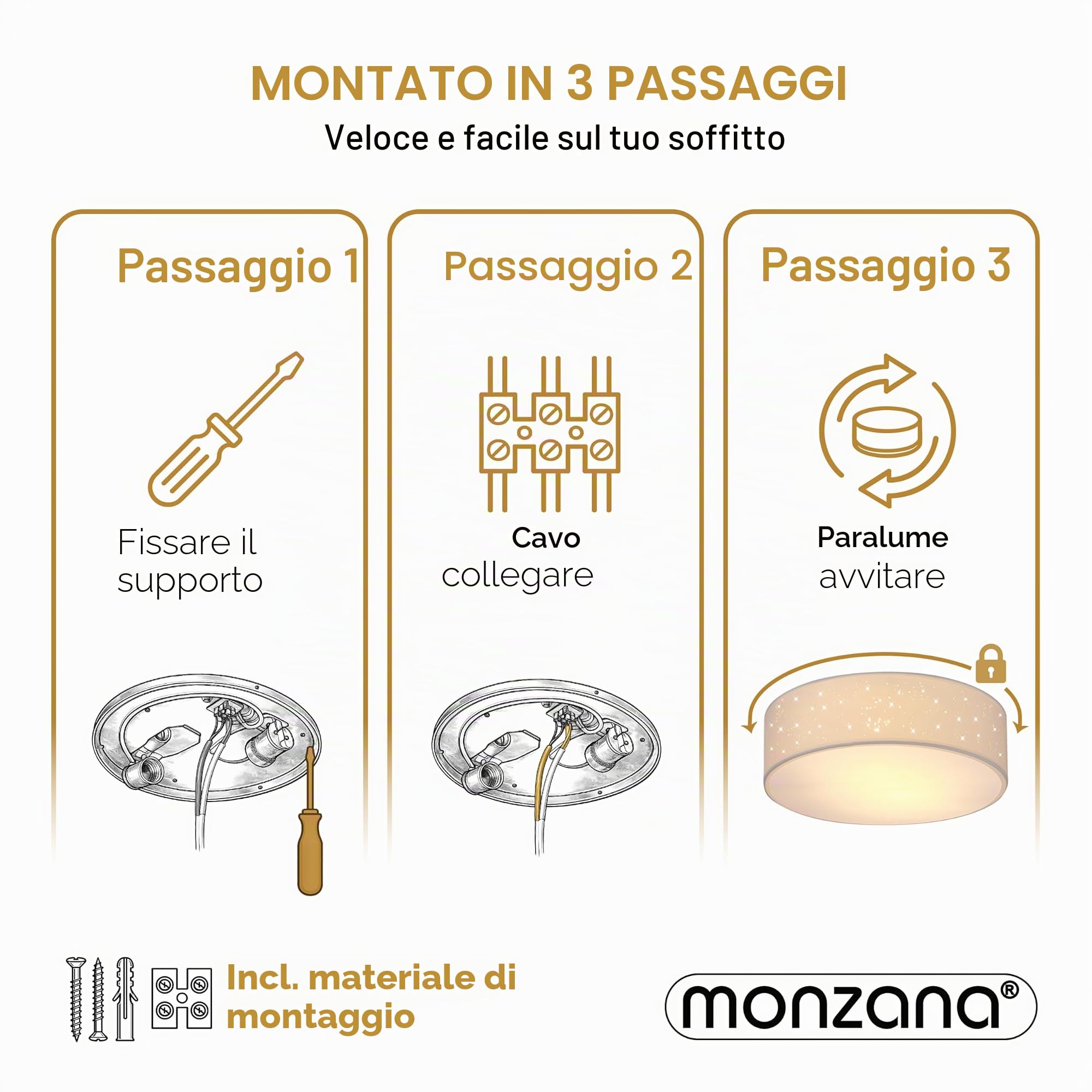 Monzana Lampada da Soffitto Plafoniera Tessuto Ø 38cm Rotonda Luce Soffusa 40 Watt Salotto Camera