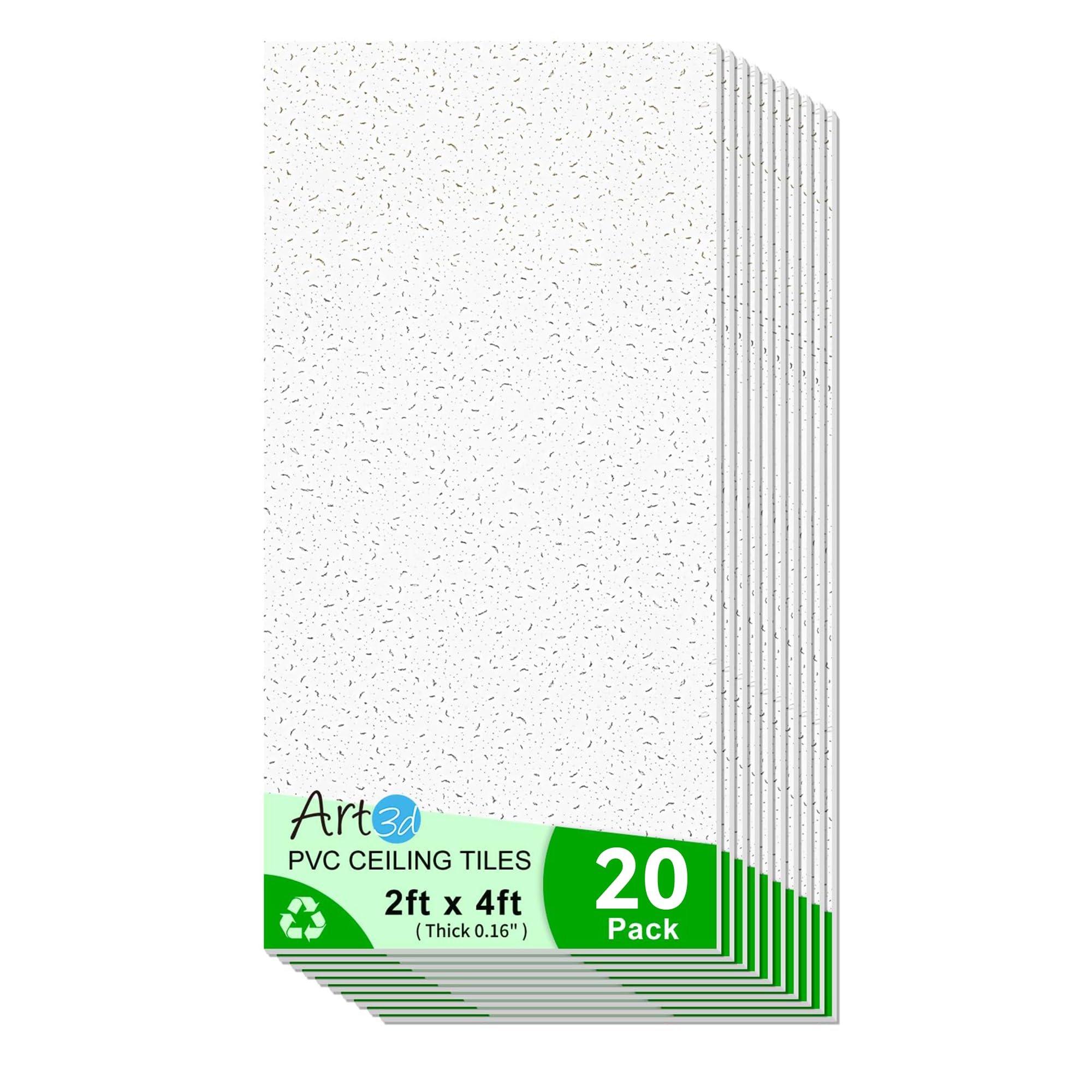 Art3d PVC Ceiling Tiles 24x48 in, 20 Pcs, 160 Sq.Ft, Stucco Printed