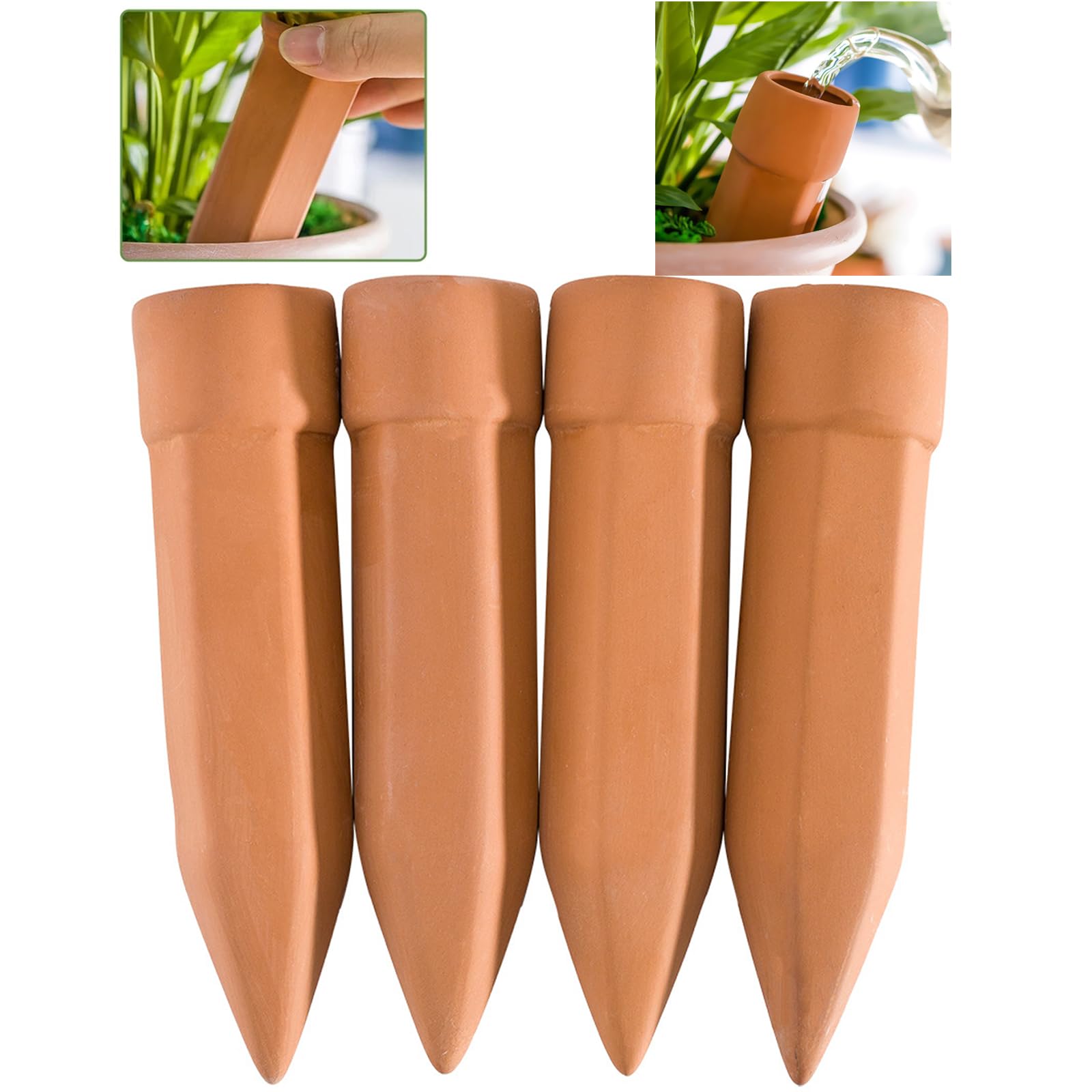 Plant Watering Devices, 4 Pack Terracotta Watering Spikes, Automatic Self Watering Spikes, Clay Wine Bottle Plant Watering Devices for Vacation,
