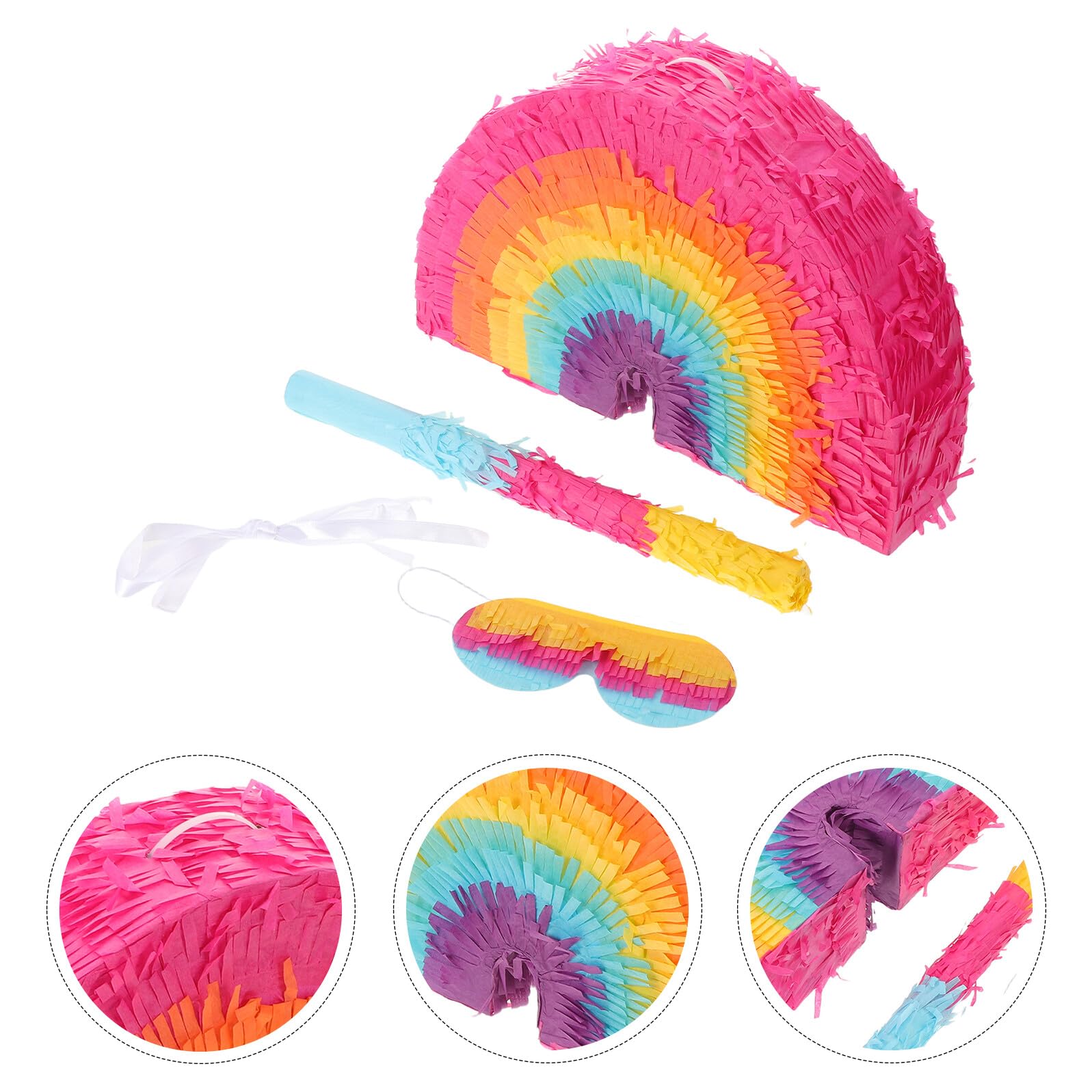 Piñata de Arcoíris Colorida con Palos y Decoración Mexicana para Fiesta Boho Cumpleaños Aniversarios y Fiestas Navideñas Resistente y Rellenable para Divertidos