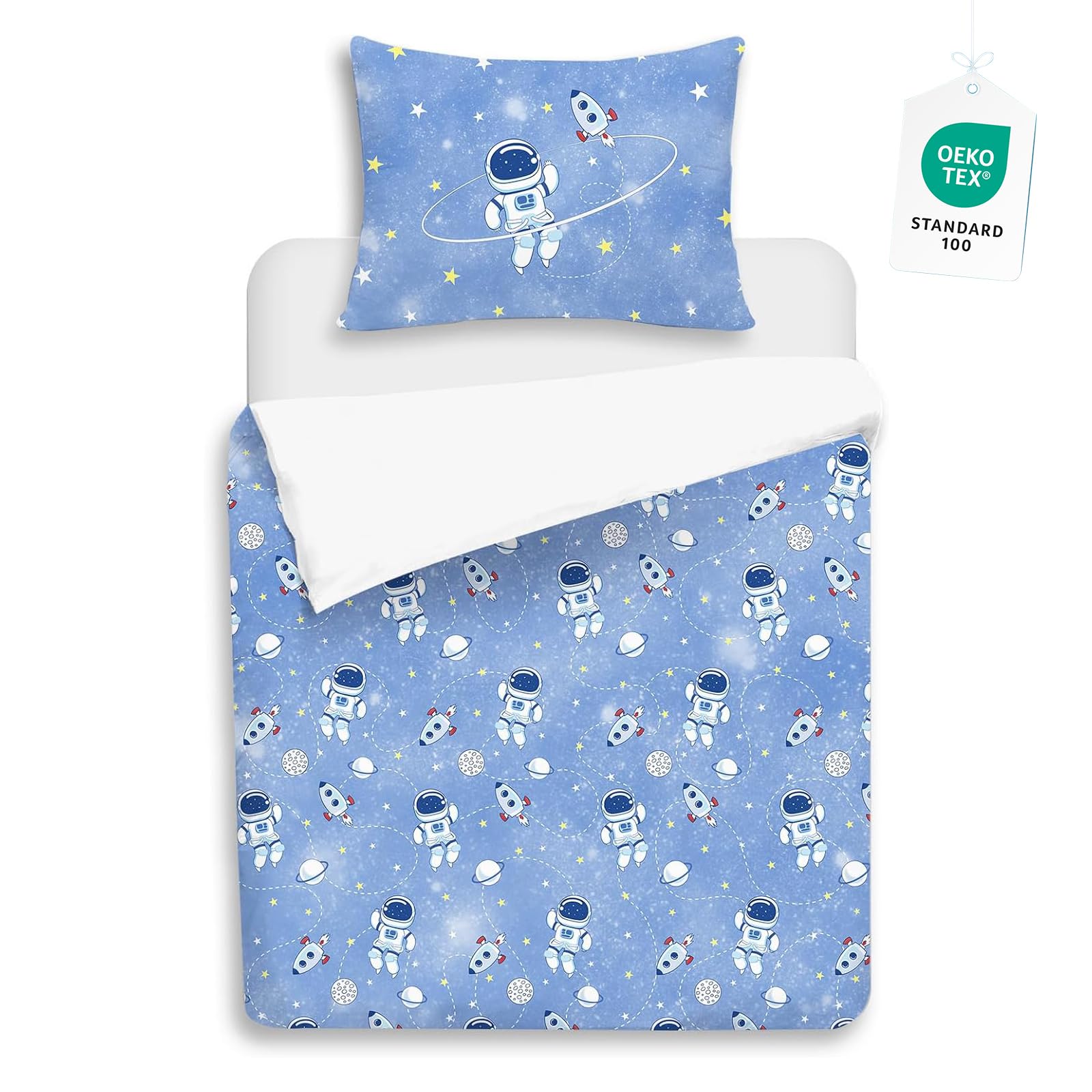 Yasida Weltall KinderbettwäSche 120x150 Blau Universum BettwäSche Jungen - 2-Teilig Raketen/Astronauten Weltraum-Muster | Microfaser-BettwäSche Für Teens & Kinder (40x60cm Kissen)