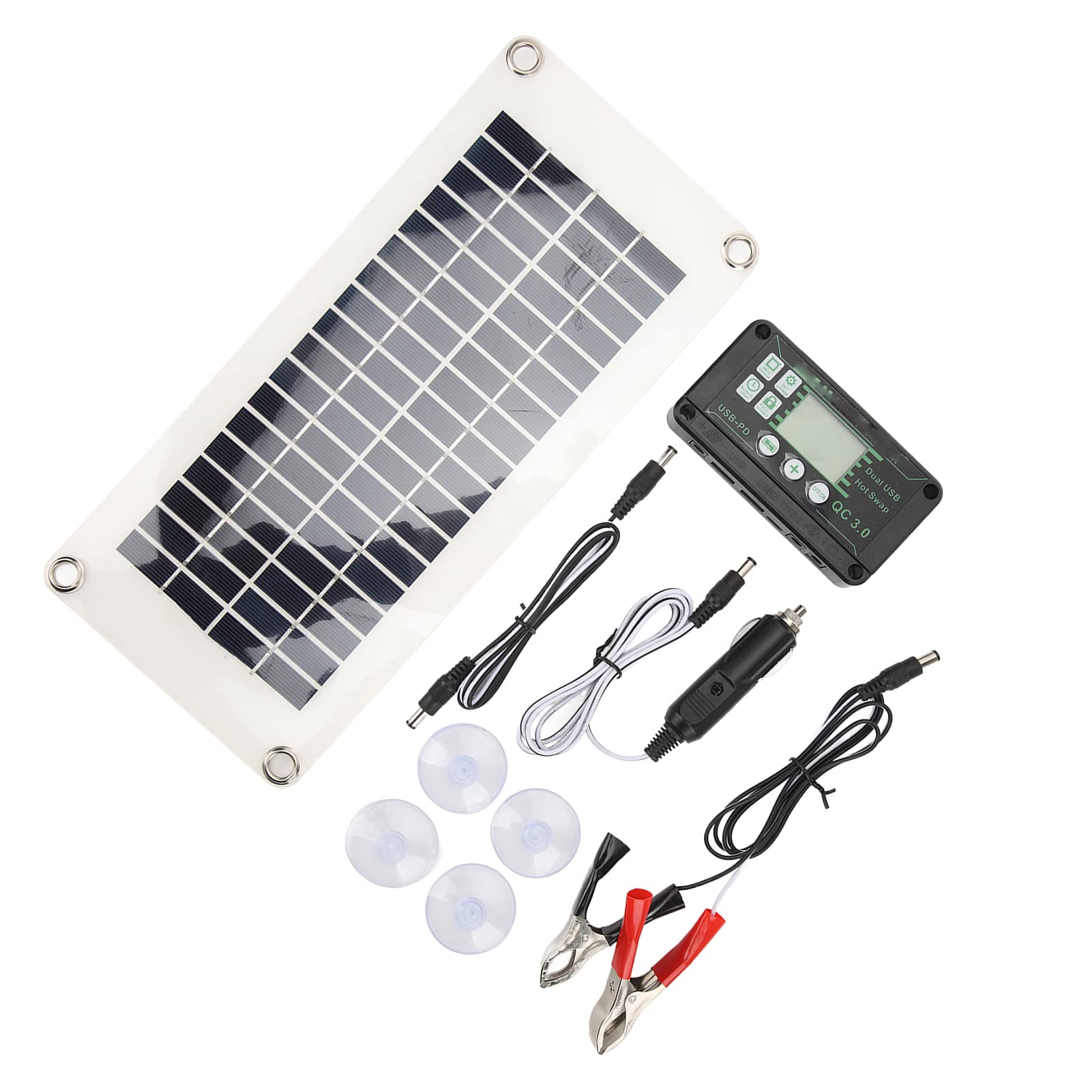 Pannello Solare per Camper, Kit Pannello Solare per Camper Pannello Caricabatterie in PET in Polisilicio da 30 W con Regolatore di Tensione di Carica da 50 A per Cabine Barche