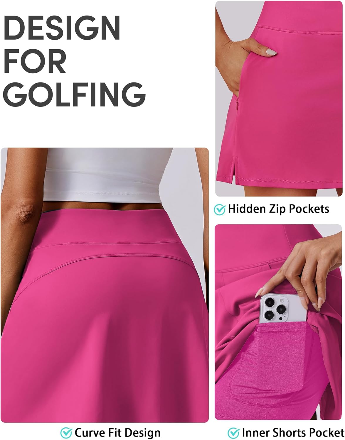 PINSPARK 16" Golf Skorts for Woman High Waisted Tennis Skirts with Pockets Shorts Pickleball Running Athletic Skort Summer - Image 4