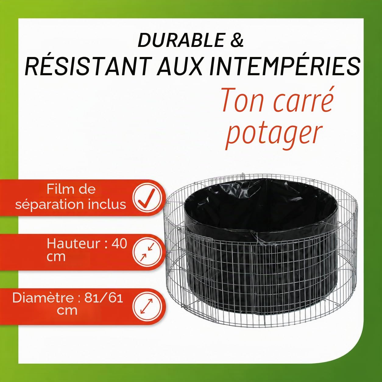bellissa Parterre surélevé en Gabion Basic Rond - 95573 - jardinière Ronde en Cage à Pierre - kit de Construction, Film de séparation Inclus - diamètre 81/67 cm, Hauteur 40 cm