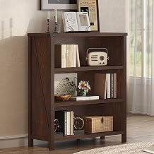 BON AUGURE Small Black Bookshelf, 3 Tier Short Book Shelf, Farmhouse Bookcase Storage Organizer, Wooden Book Cases for Small Space, Office, Bedroom, Living Room, Apartment Black Oak