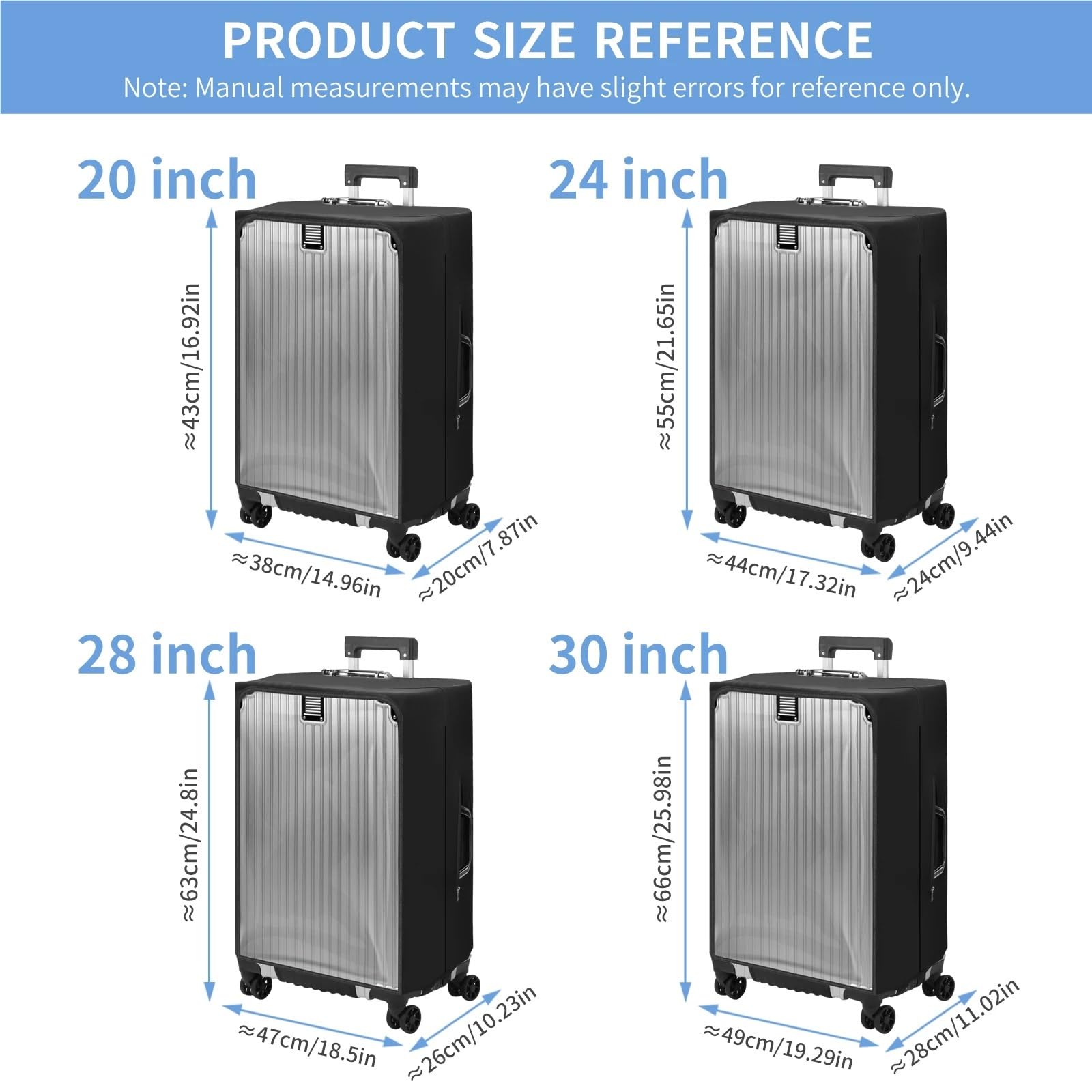 Cubierta Protectora de PVC Transparente 2 uds, Maleta a Prueba Polvo e Impermeable, Cubierta Resistente al Desgaste, Equipaje Estilo Cremallera para Maletas(24 Inch)