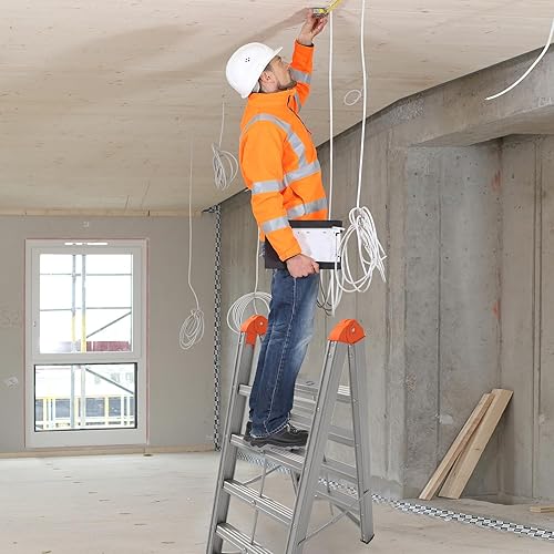 Miniatura 7 de APARECIUM Escalera de aluminio, escalera frontal plegable doble, escalera plegable de 4 escalones, taburete compacto con pedal ancho antideslizante,