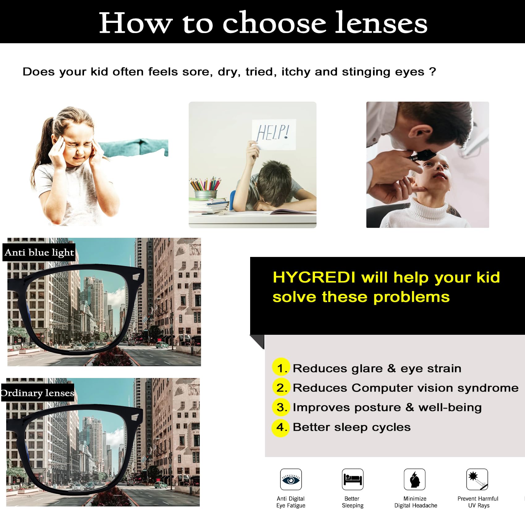 Hycredi Gafas de bloqueo de luz azul para niños, antifatiga ocular y protección UV, para juegos de computadora, TV, teléfono para niños y niñas (rosa transparente y transparente)