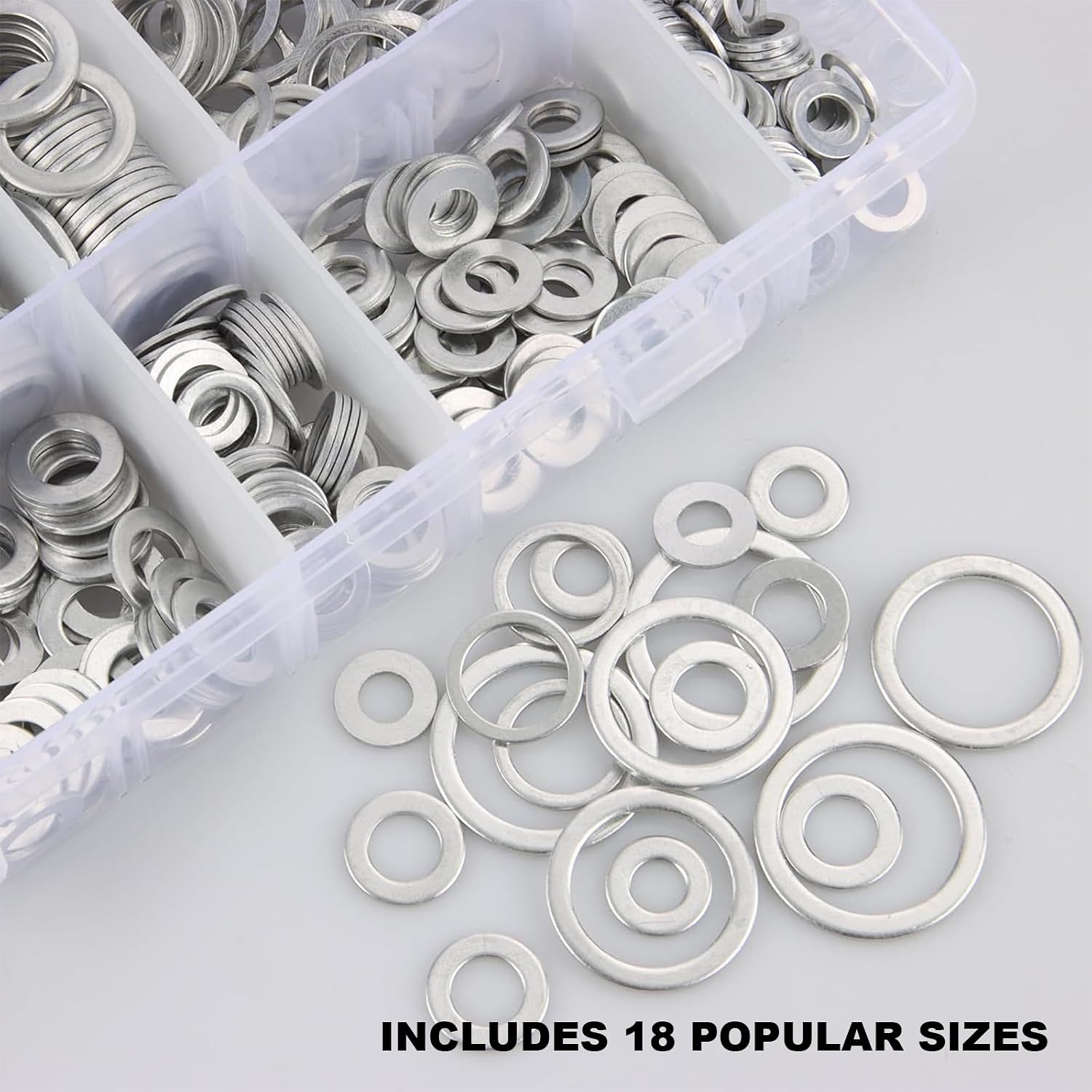 570 PCS Crush Washer Oil Drain Plug, 18 Sizes Aluminum Oil Drain Plug Gaskets Assortment Kit, M6 M8 M10 M12 M14 M16 M18 M20 M22 M24 Automotive Engine Oil Drain Plug Washer
