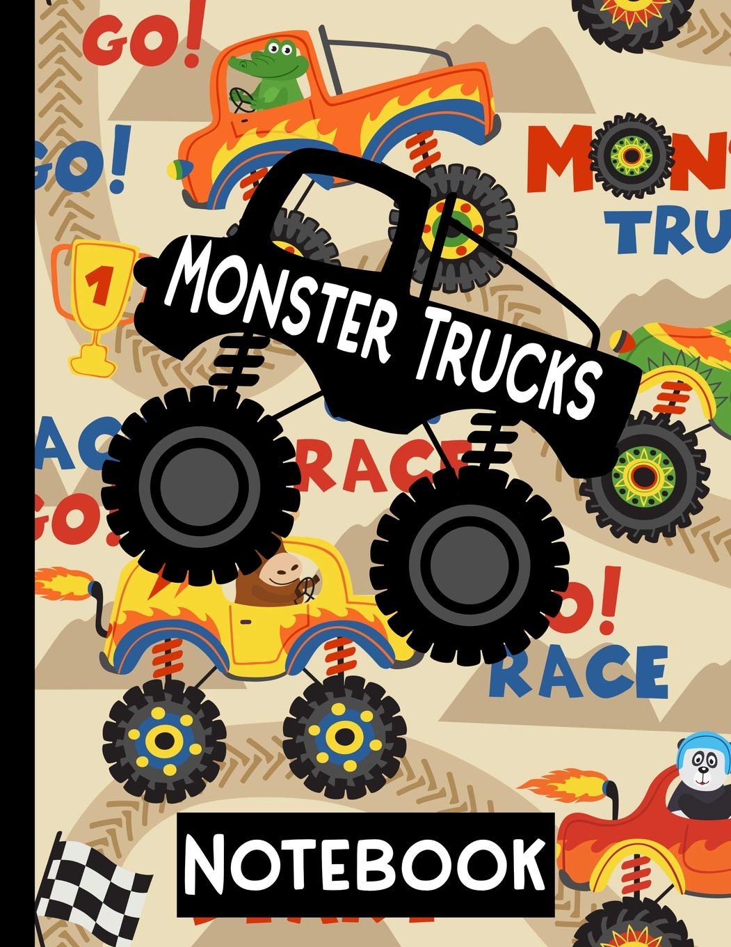 Monster Trucks Notebook: Blank Lined Truck Notebook Journal for Kids: Fun Animals and Trucks Frame Writing Pages