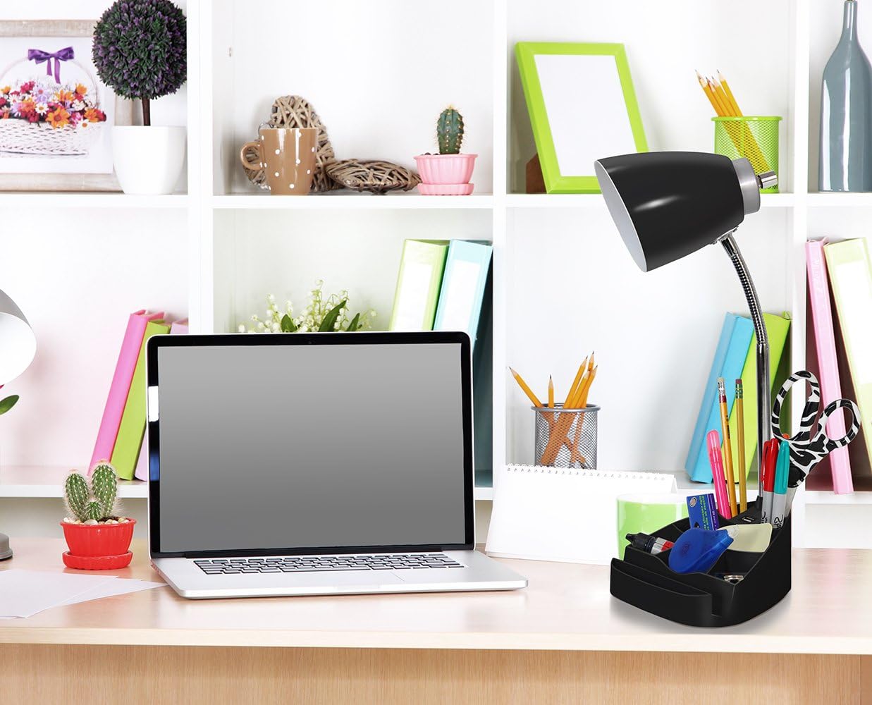 Limelights LD1056-BLK Desk Lamp Organizer with iPad Tablet Book Stand and USB Charging Port, Black
