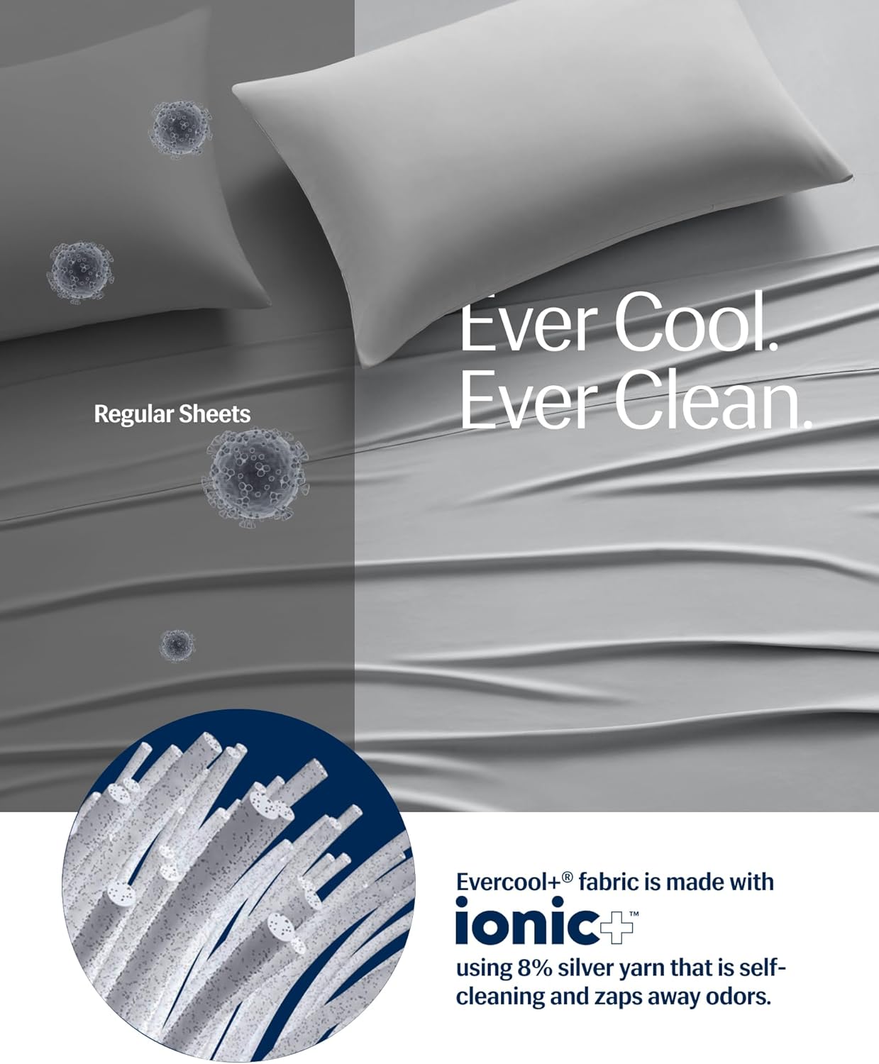 REST® Evercool®+ Top Sheet, Cali King/King Size, Light Gray, 104"X108" (1 Flat Sheet only)