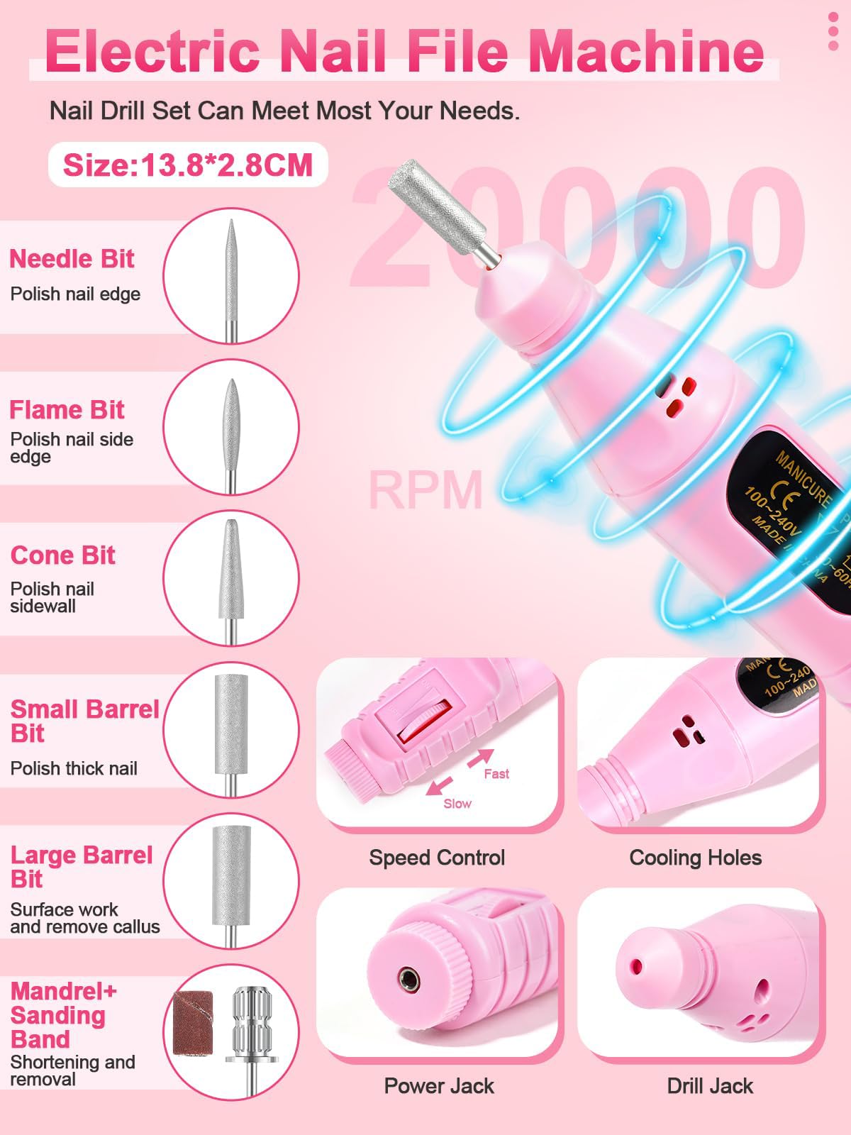 Yokilly Kit Ongle Gel UV Complet: Kit Ongle Manucure Avec 80W Lampe LED UV Electrique Ponceuse Pour Ongles Gel- Poudre Acrylique Pour Ongles
