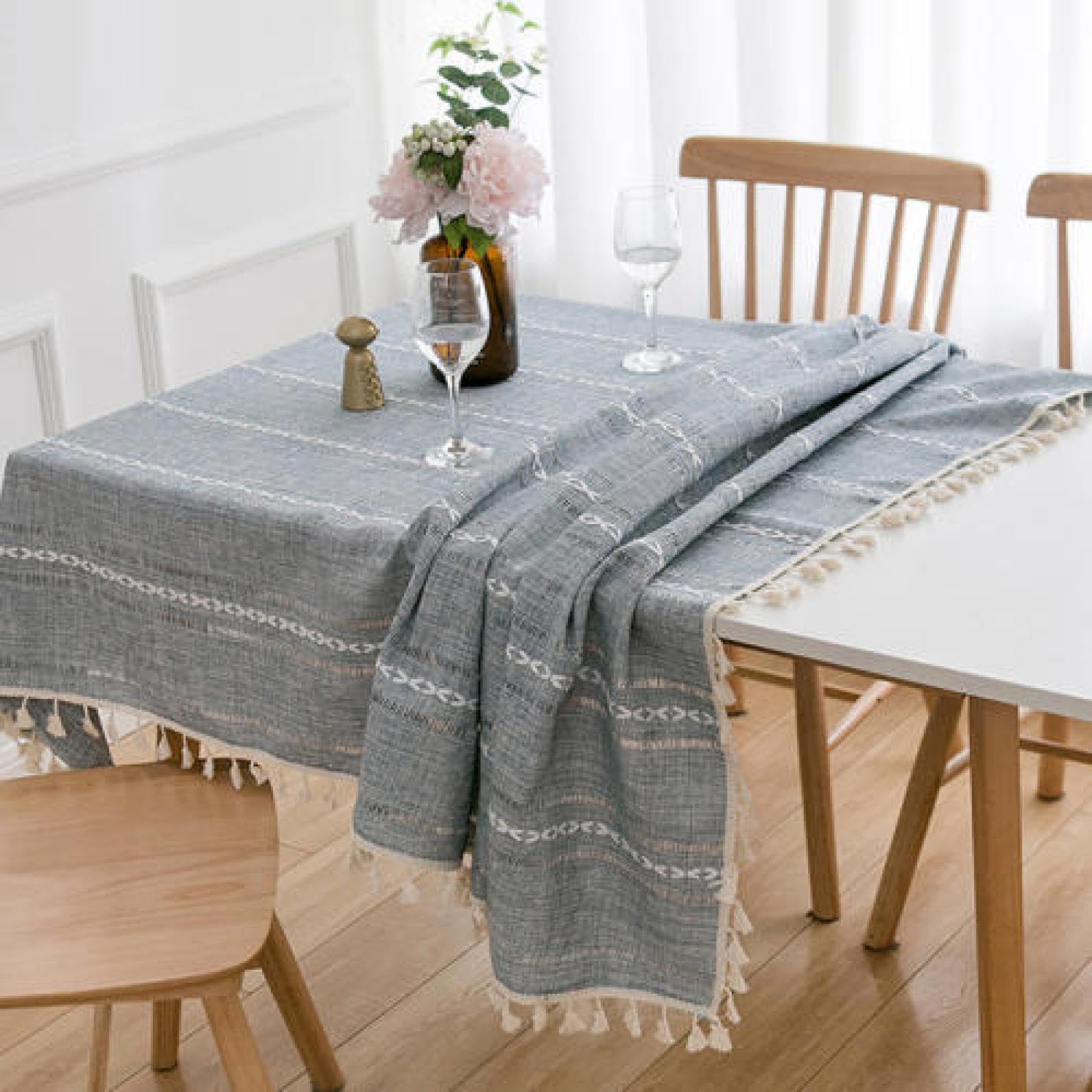 Tovaglia Da Tavolo Antifade Lino di Cotone Antimacchia con I Colori Chiari Non Sbiadisce Verde Chiaro a 130 × 220cm