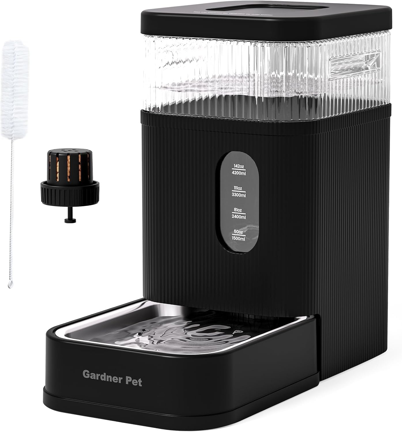 Gardner Pet 8.5L Automatic Dog Water Dispenser with Stainless Steel Bowl, Large Capacity Gravity Cat Water Dispenser with Filter, BPA-Free Automatic Dog Water Bowls, Stable and Spill-Resistant, Black