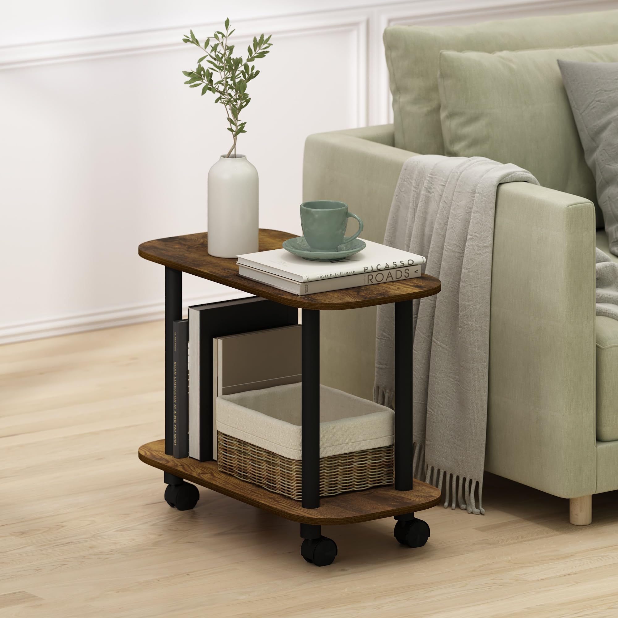 Furinno Turn-N-Tube Table d'Appoint à 3 Niveaux, Noyer Columbia/Noir, One Size