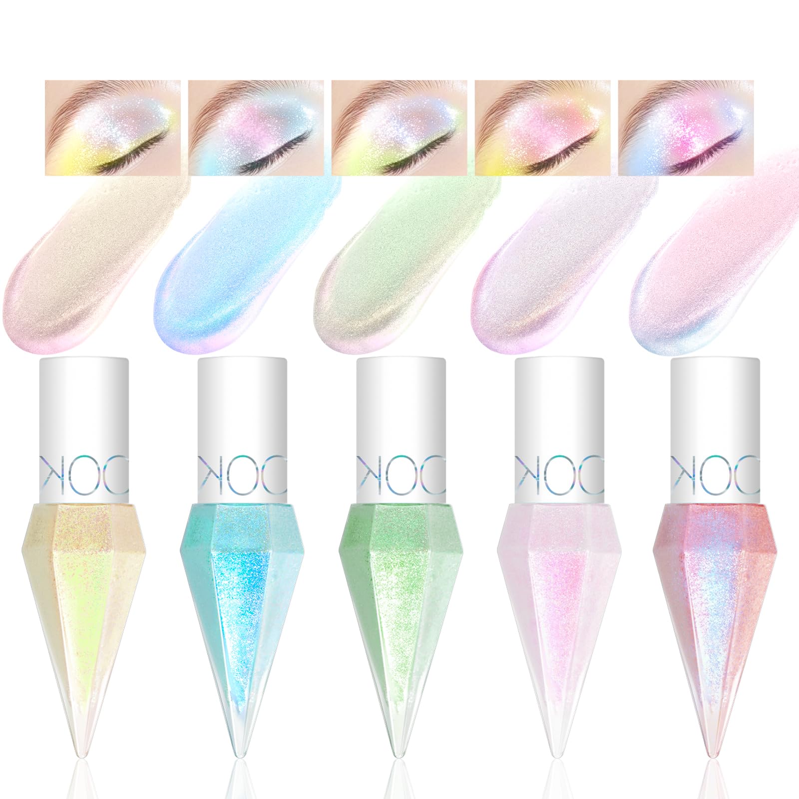 Noerrors 5 Colors Liquid Glitter Eyeshadow Set, Chameleon Metallic Shimmer Diamond Eyeliner Sparkly Eyeshadow
