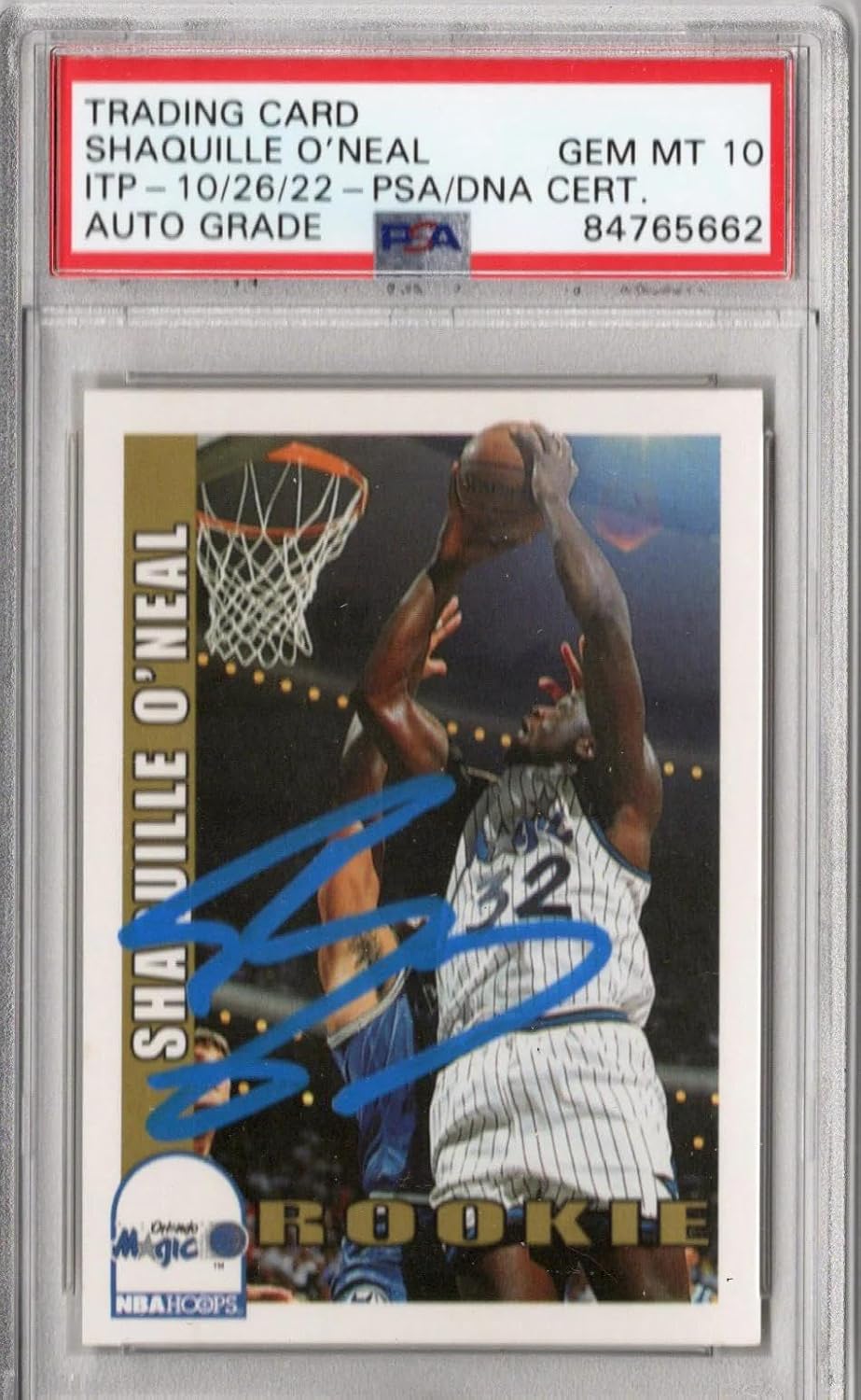 Shaquille O'Neal Signed Magic 1992 NBA Hoops #442 Rookie Card PSA GEM. MT 10 - Basketball Autographed Cards