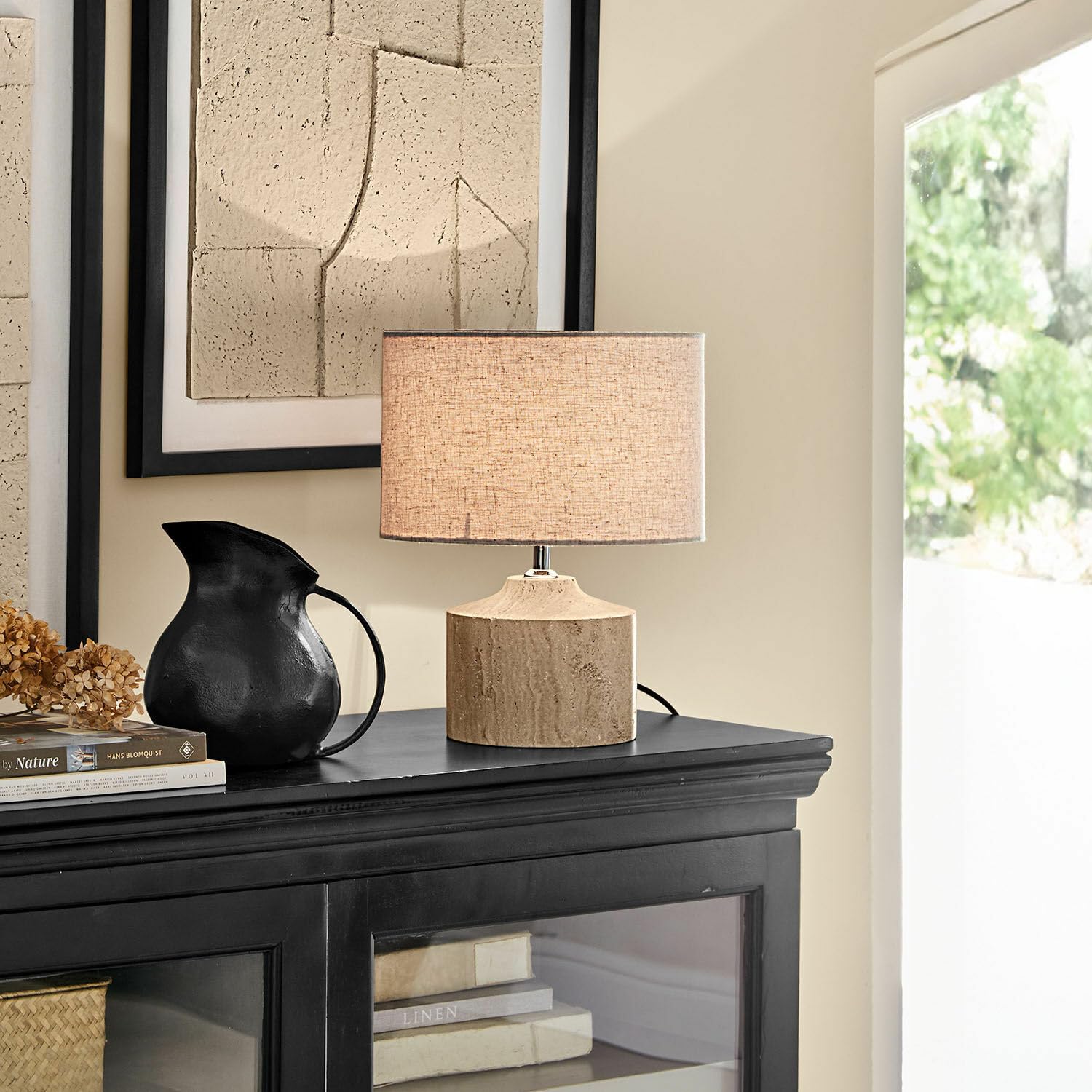 Loberon Tischlampe Caleneuve - beige | Natürlicher Charme - Schlichtes Design - Tischleuchte - Wohnaccessoires - Travertin