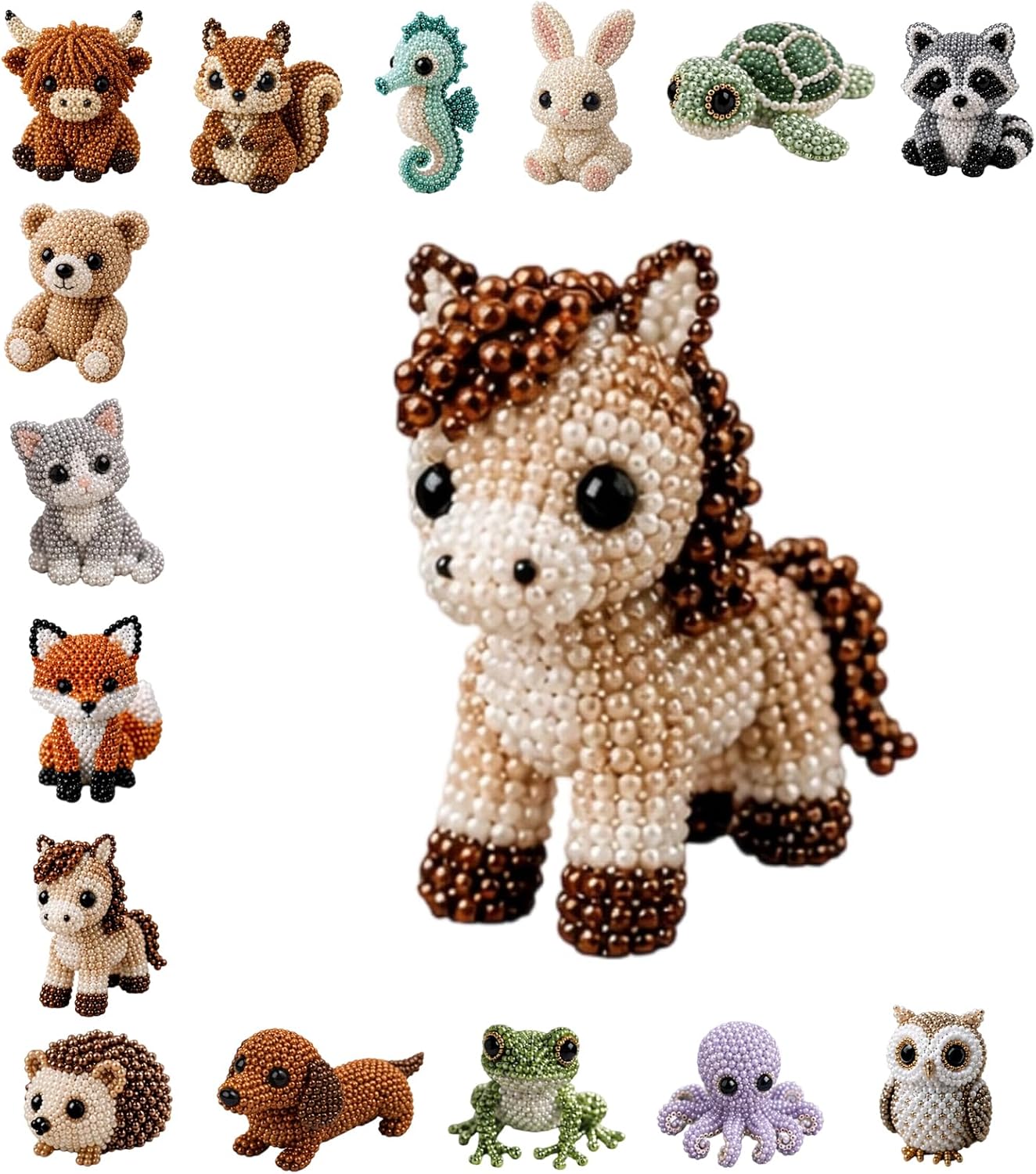 DIY Animal Beading Kit for Adults & Teens, Cute 3D Animal Bead Craft Set with Colorful Beads and Instructions, Handmade Jewelry Art Craft Kit for Creative DIY Projects (#H)