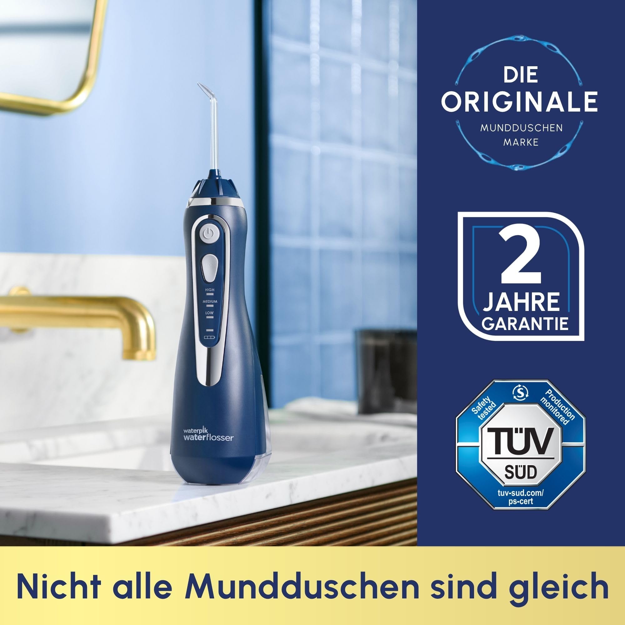 Waterpik Advanced Waterflosser kabellos, Testsieger 2024, Precision Pulse Technology, bis zu 99,9 Prozent Plaque Entfernung, 4x Aufsätze, 3 Modi, Zahnzwischenraumreiniger, Induktionsladesystem, Blau