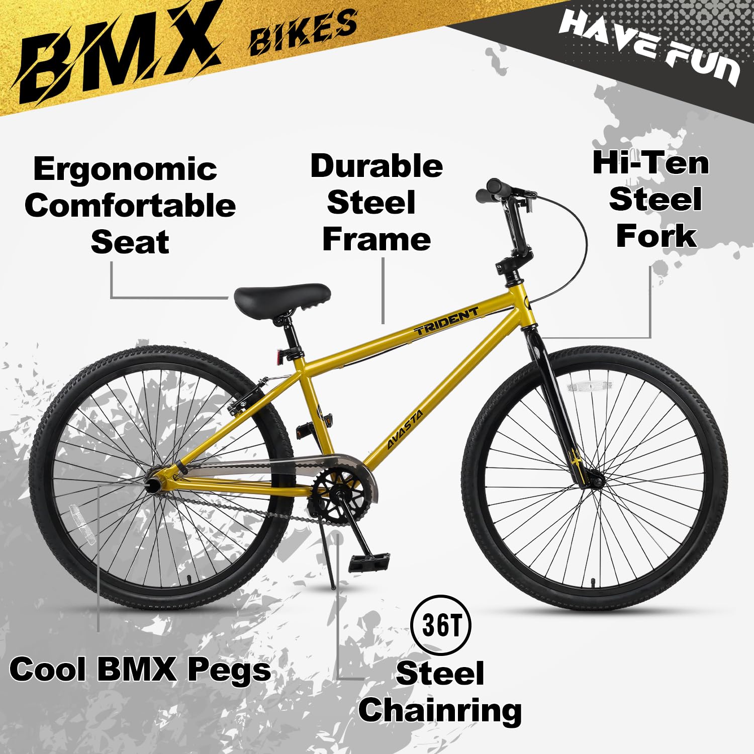 AVASTA Vélo de Course BMX 24" 26" pour débutants et confirmés avec 2 pegs Trick Cycling et BMX Professionnel, Couleur Multiple