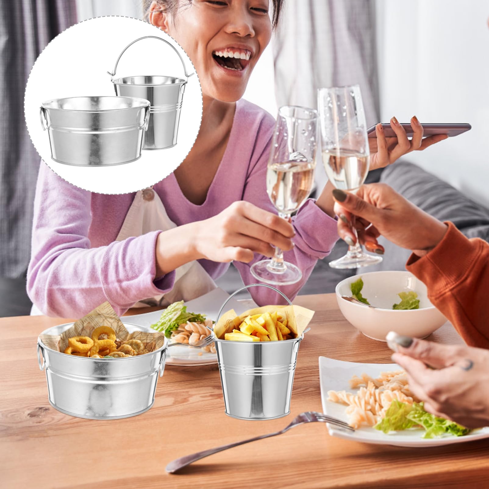 JECOMPRIS 2Pcs Snack Storage Buckets French Fries Holder for Restaurants Cafes and Bars and Food Serving Containers