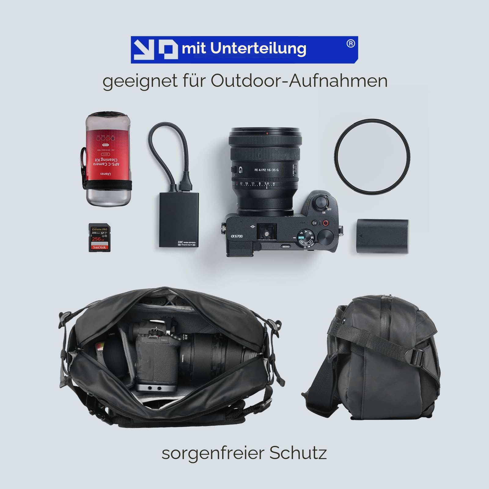 ULANZI Kamera Schultertasche, wasserdichte Kameratasche mit Stativhalterung, DSLR/SLR/spiegellose Kamerataschen Crossbody für Fotografen - Schwarz, 9 l Fassungsvermögen