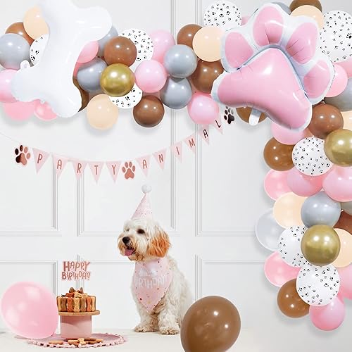 Miniatura 4 de Decoraciones de fiesta de perro, guirnalda de globos de pata de perro rosa, kit de arco de guirnalda de globos de fiesta de perro con pata de perro