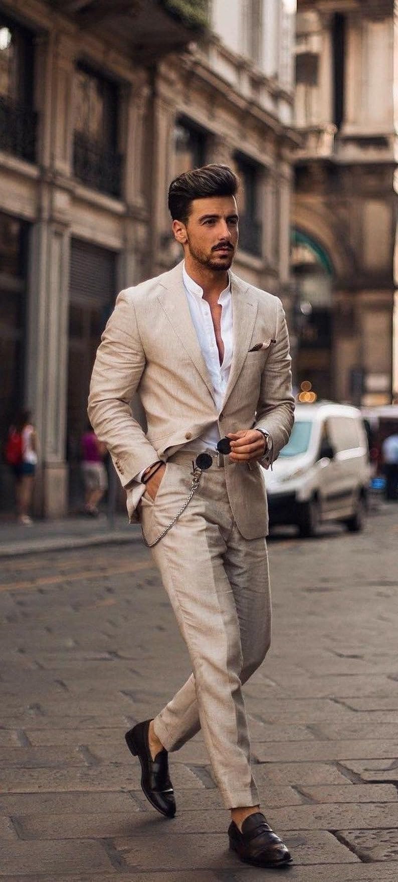 Uomo Lino Due Pezzi Vestito Casual Notch Risvolto Abiti Giacca Pantaloni