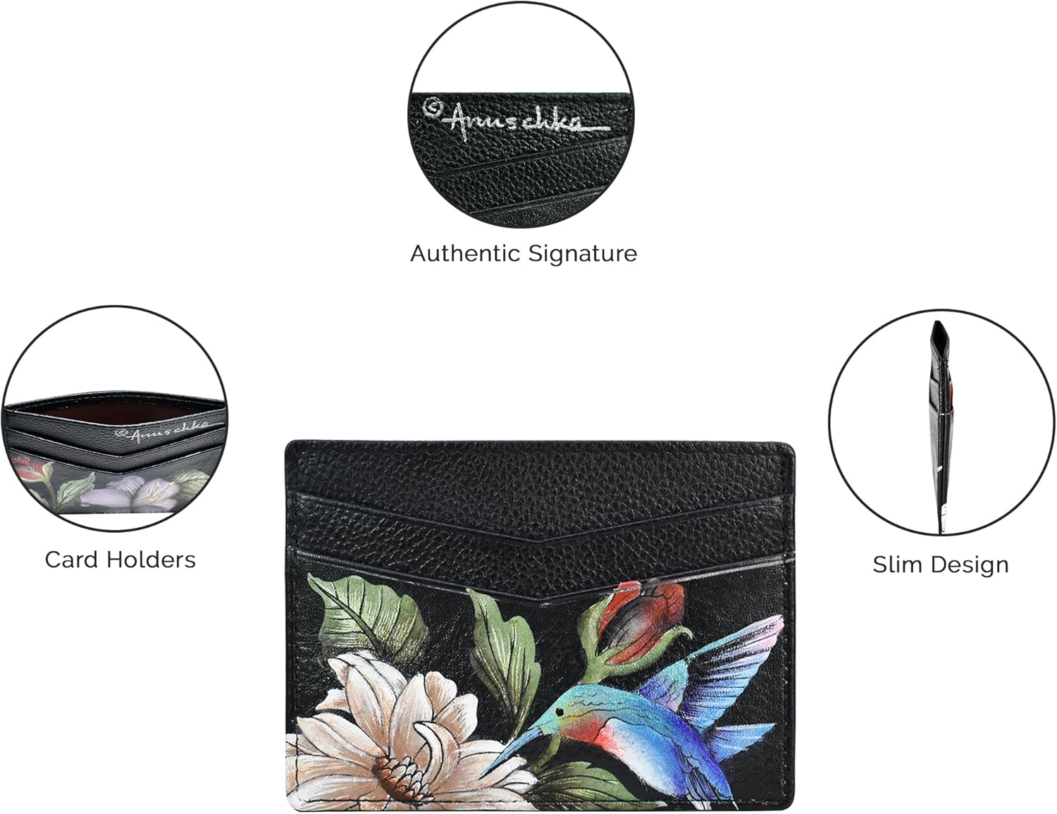 Anuschka Women’s Leather Card Holder – Hand-Painted Genuine Leather Card Holder with 4 Slots - 1032, Croc Embossed Blush Gold