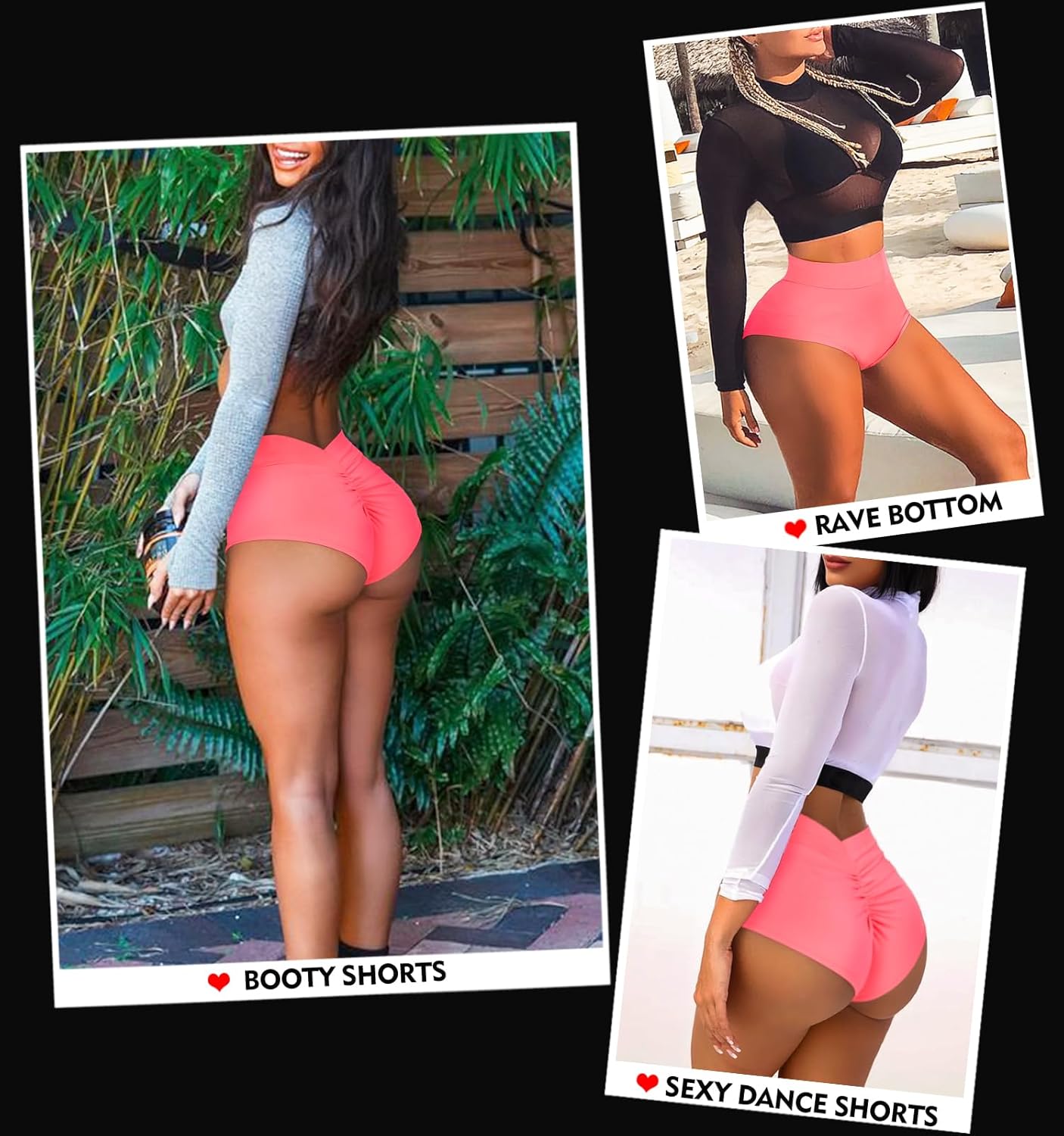 Women's Booty Shorts-High Waist V Back Yoga Shorts- Spandex Dance Hot Pants Butt Lifting Rave Bottoms - Image 4