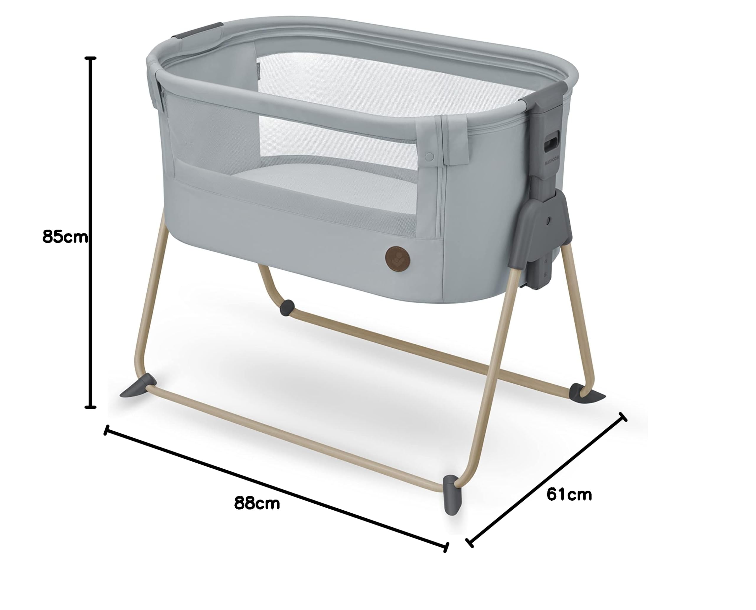 Maxi-Cosi Tori 2 w 1 Łóżeczko dostawne, Kołyska dostawna, 0–6 mies, 0–9 kg, kompaktowe składanie, Lekkie, 5 opcji wysokości, Przenośne łóżeczko dostawne z oddychającą siateczką, Beyond Grey