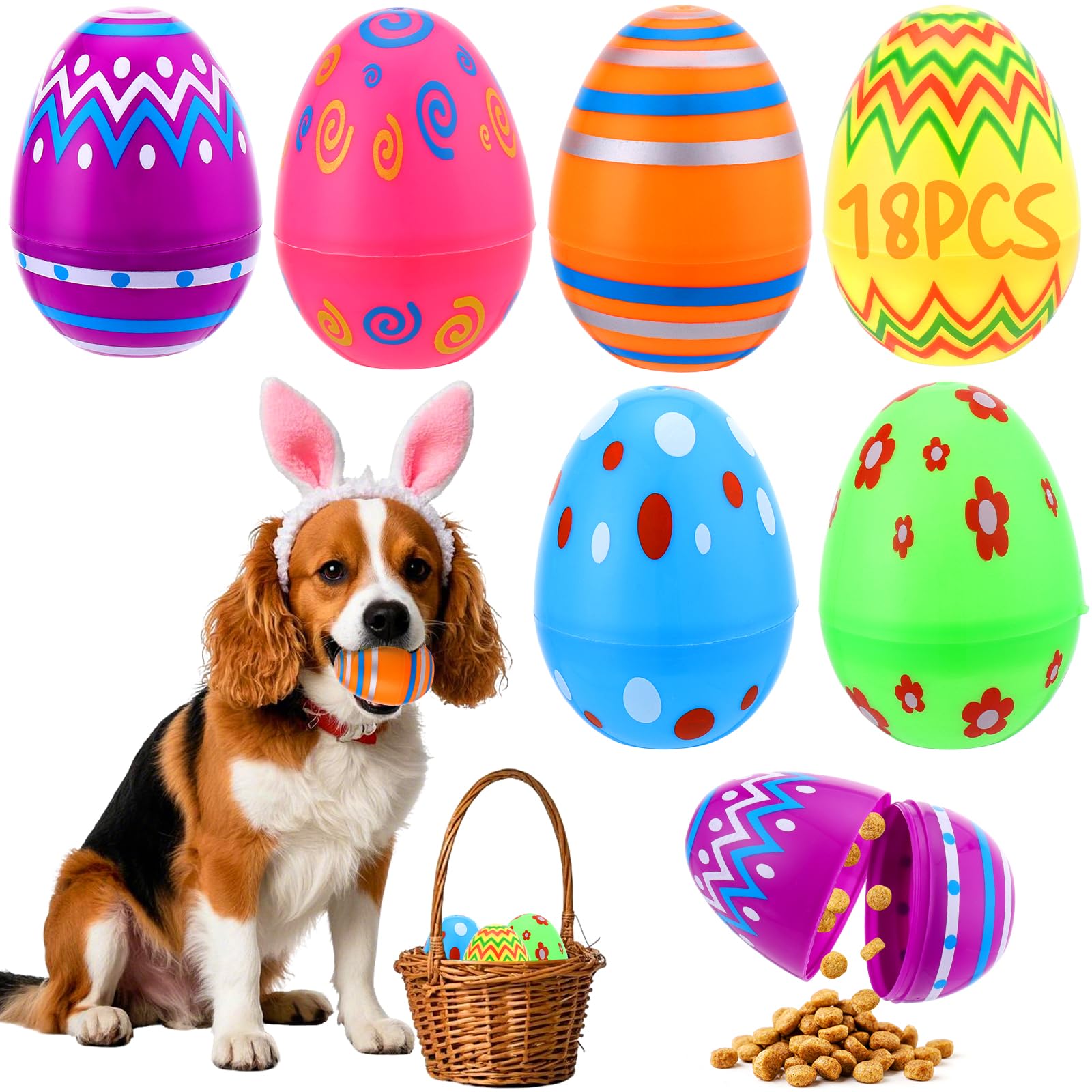 18PCS Easter Dog Toys Dog Easter Egg Hunt for Sniff and Physical Training Colorful Printed Interactive Dog Toys