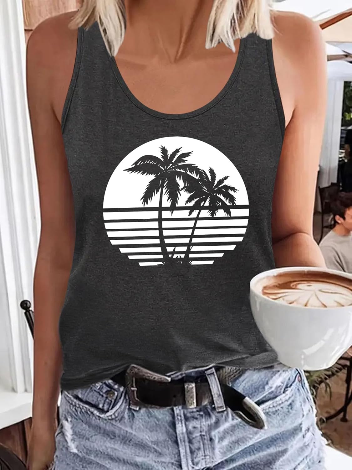 Vintage Graphic Tank Tops for Women Summer Beach Graphic Loose Tanks Vest USA Flag Vacation Racerback Tank Cami - Image 3