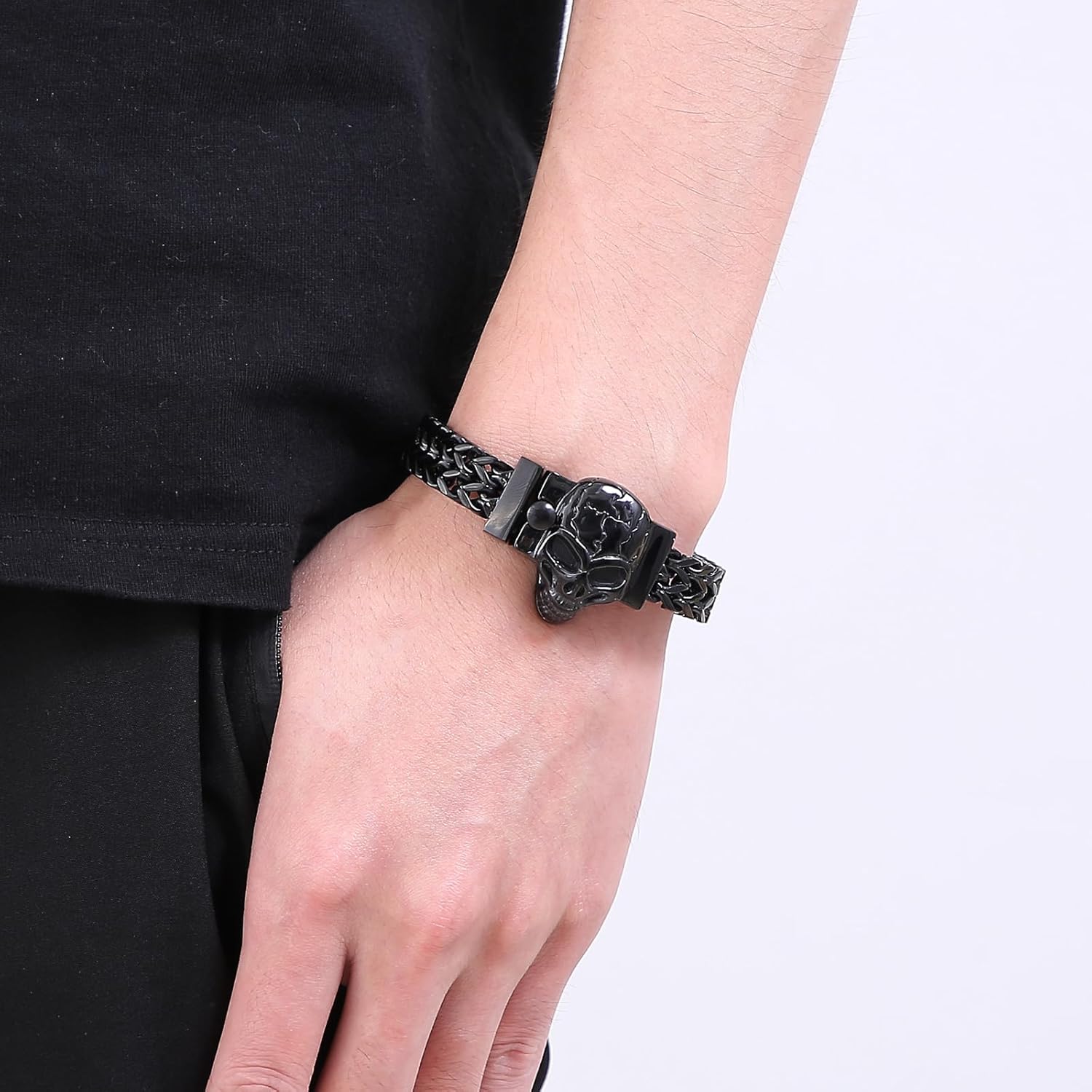 Men's Gothic Skull Curb Link Chain Bracelet - Stainless Steel Punk Rock Bracelet for Men, Gothic Jewelry, Unique Gifts for Men, Adjustable Skull Bracelets, Gift for Him, Ideal for Father's Day - Image 6