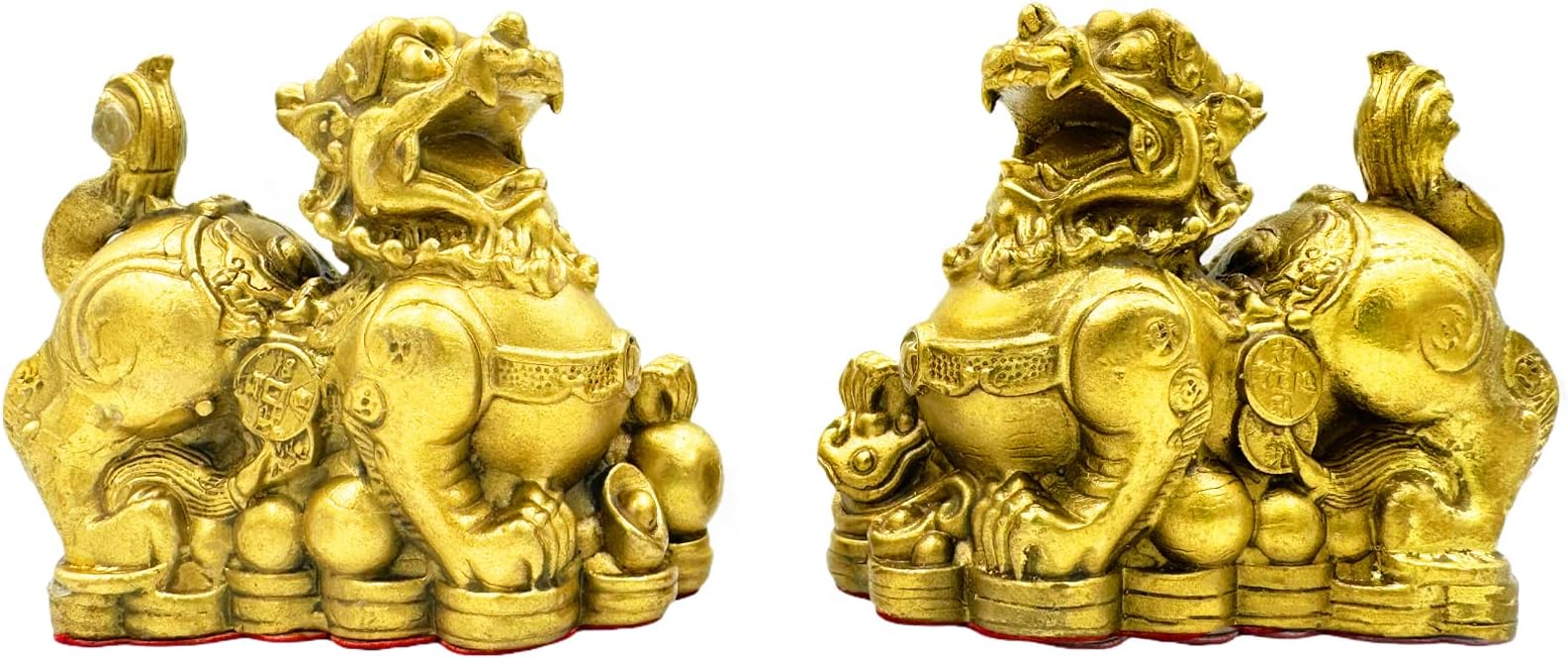 Surtiycrii Feng Shui Set of 2 Golden Brass Pixiu Statues, Chinese Pixiu, a Symbol of Wealth, Home Decoration, Ornament, Attract Wealth and Good Luck, Size: 2.7 * 2.7 * 1.5"/7 * 7 * 4cm