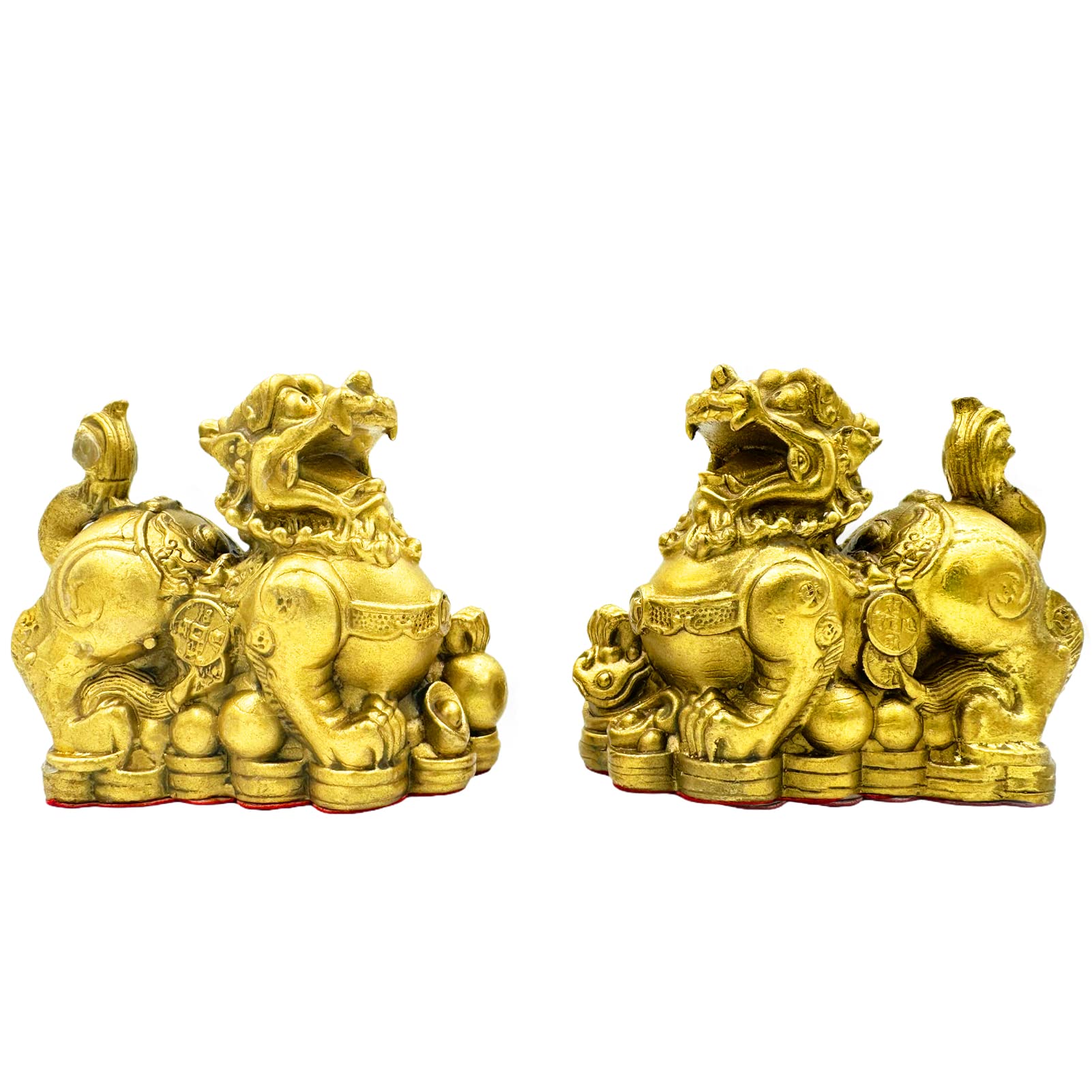 Surtiycrii Feng Shui Set of 2 Golden Brass Pixiu Statues, Chinese Pixiu, a Symbol of Wealth, Home Decoration, Ornament, Attract Wealth and Good Luck, Size: 2.7 * 2.7 * 1.5"/7 * 7 * 4cm