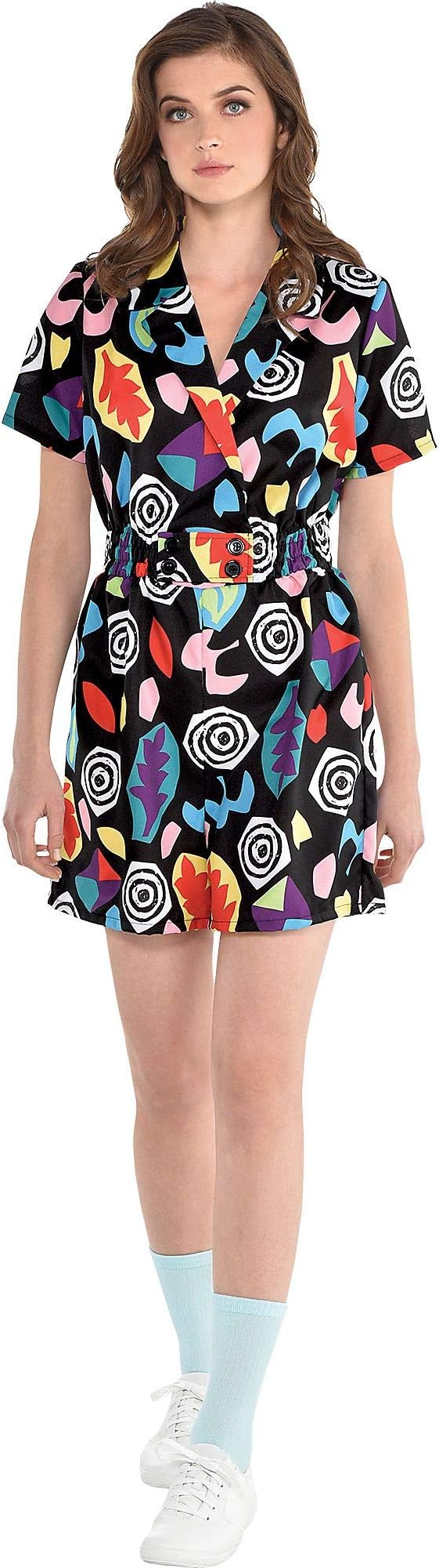 Stranger Things Eleven Halloween Costume Adult Size Small/Medium, with Colorful Short-Sleeve 1980's Romper