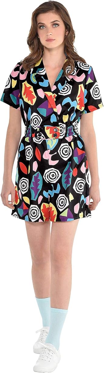 Party City Stranger Things Eleven Halloween Costume Adult Size Small/Medium, with Colorful Short-Sleeve 1980s Romper