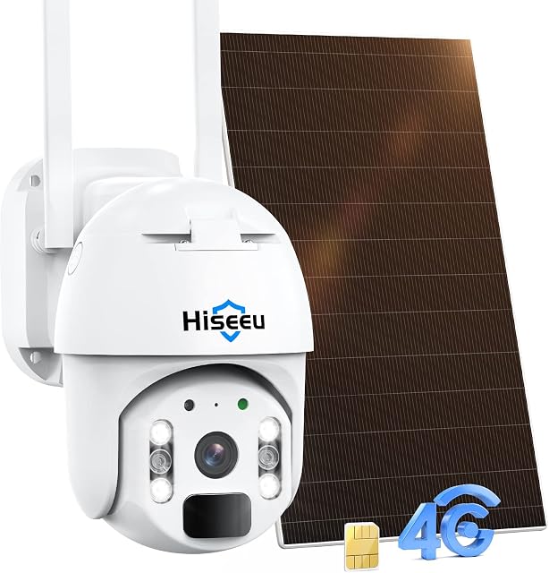 Hiseeu 3G/4G LTE Security Camera Outdoor Wireless, No WiFi Security Camera with Solar Panel 15600mAh , 360° PTZ Battery Operated Security Camera with Sim Card, 2K HD Color Night Vision, 2-Way Audio